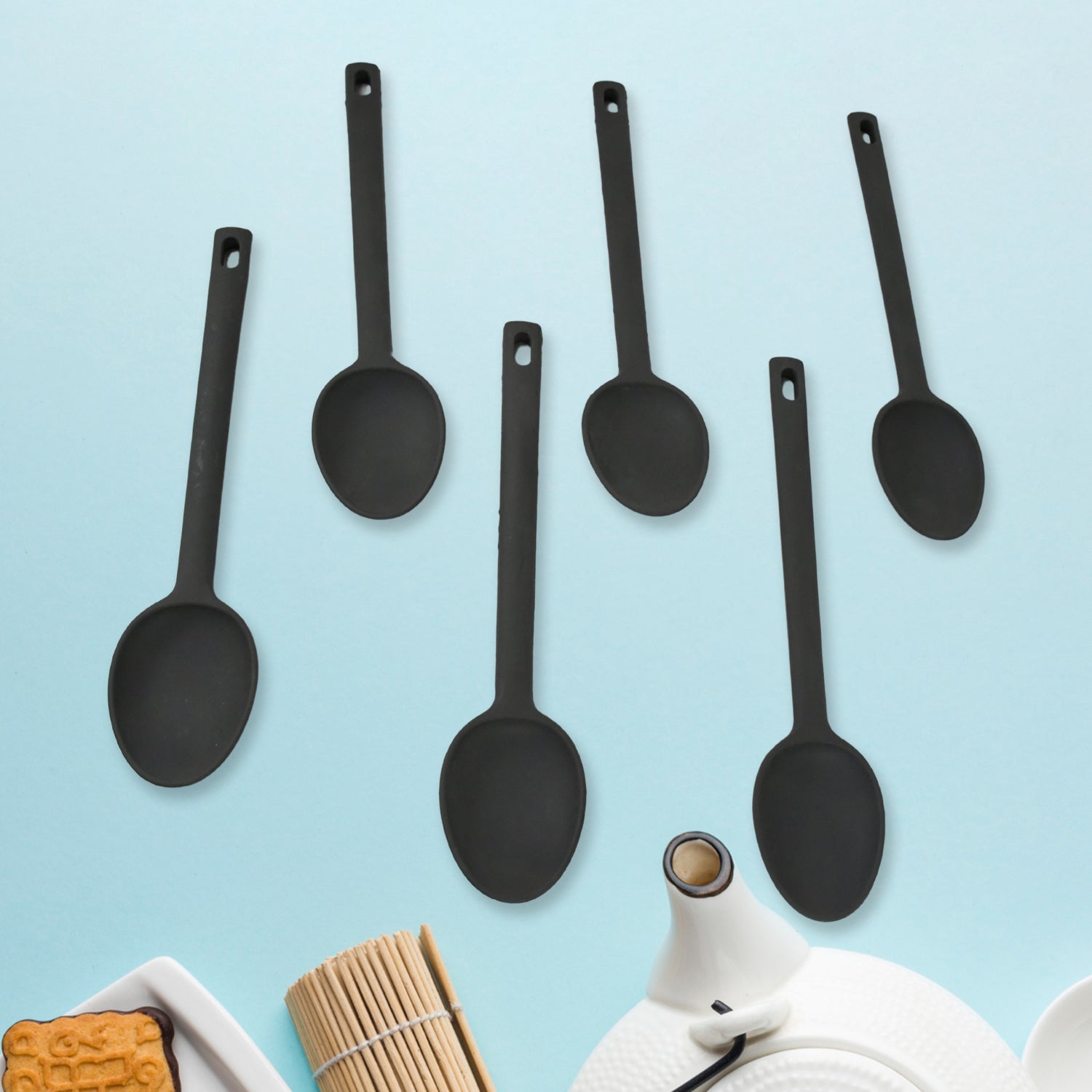 MULTIPURPOSE SILICONE SPOON, SILICONE BASTING SPOON NON-STICK KITCHEN UTENSILS HOUSEHOLD GADGETS HEAT-RESISTANT NON STICK SPOONS KITCHEN COOKWARE ITEMS FOR COOKING AND BAKING (6 Pc Set) - Bhavnagar Deodap