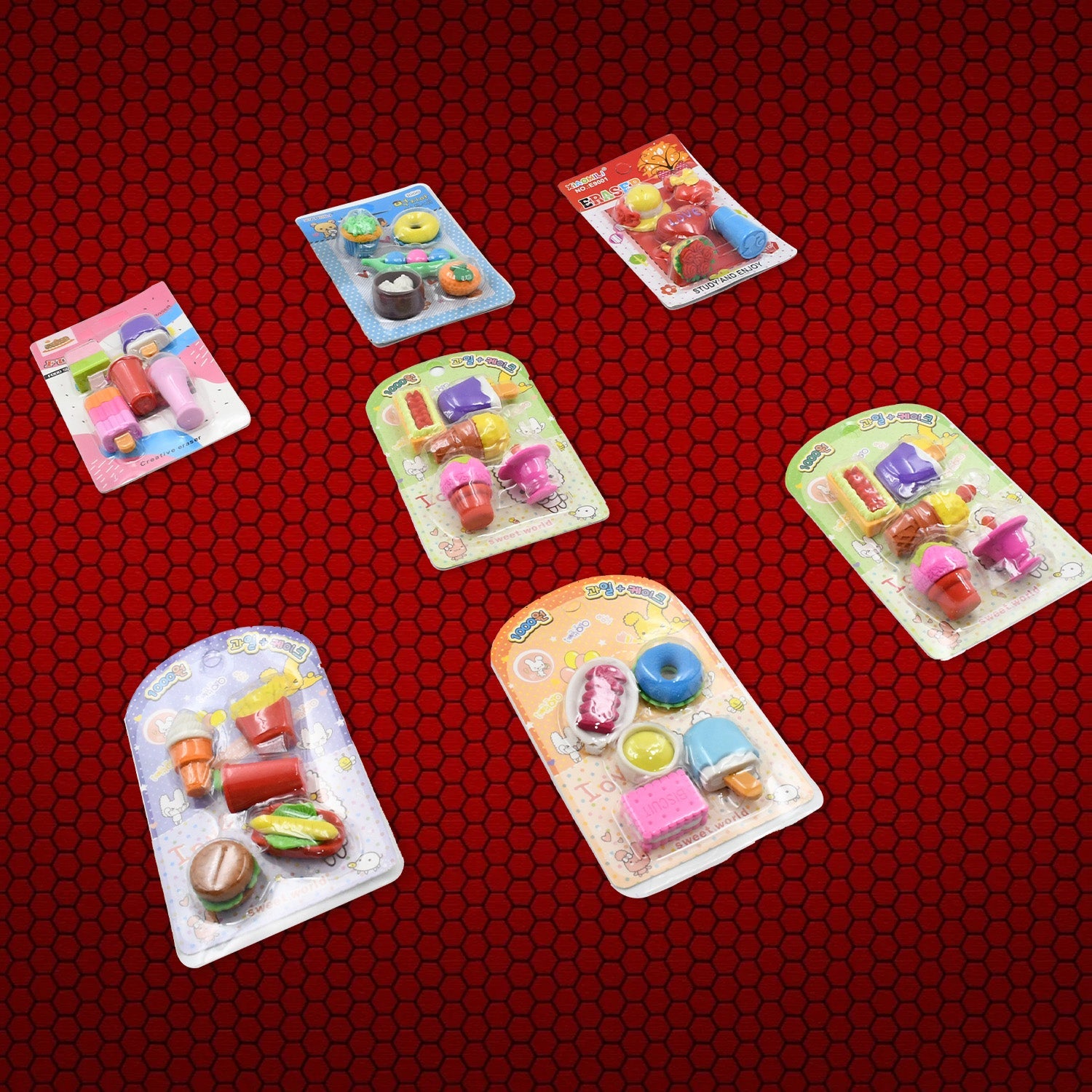 Mix Design 1Set Fancy & Stylish Colorful Erasers for Children Different Designs & Mix, Eraser Set for Return Gift, Birthday Party, School Prize (1Set) - Bhavnagar Deodap