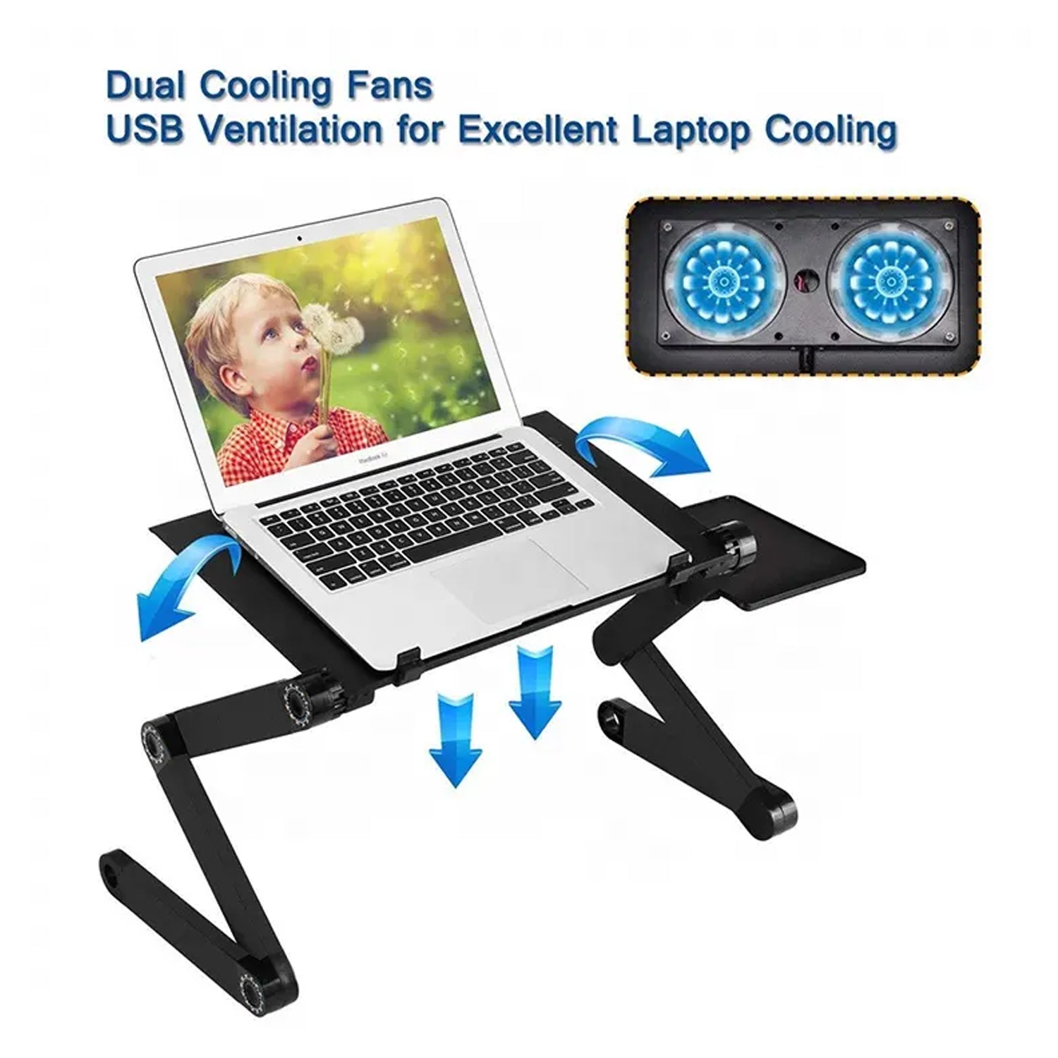Modern Style Portable Adjustable Foldable Laptop Holder Notebook Desks Lap PC Folding Desk Table Vented Stand  2 Built in Cooling Fans - Bhavnagar Deodap