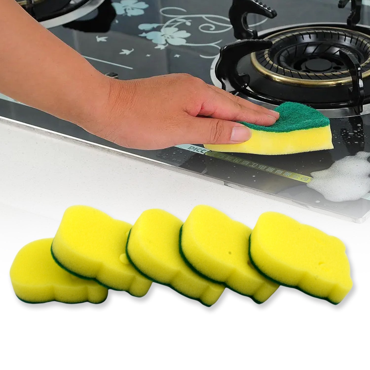 Heavy Duty Scrub Sponge, Non-Scratch Super Absorbent Cleaning Kitchen Sponges, Sponge Scourers Multi-Use for Kitchen, Bathroom, Furniture, Dishes & Steel Wash (5 Pcs Set) - Bhavnagar Deodap