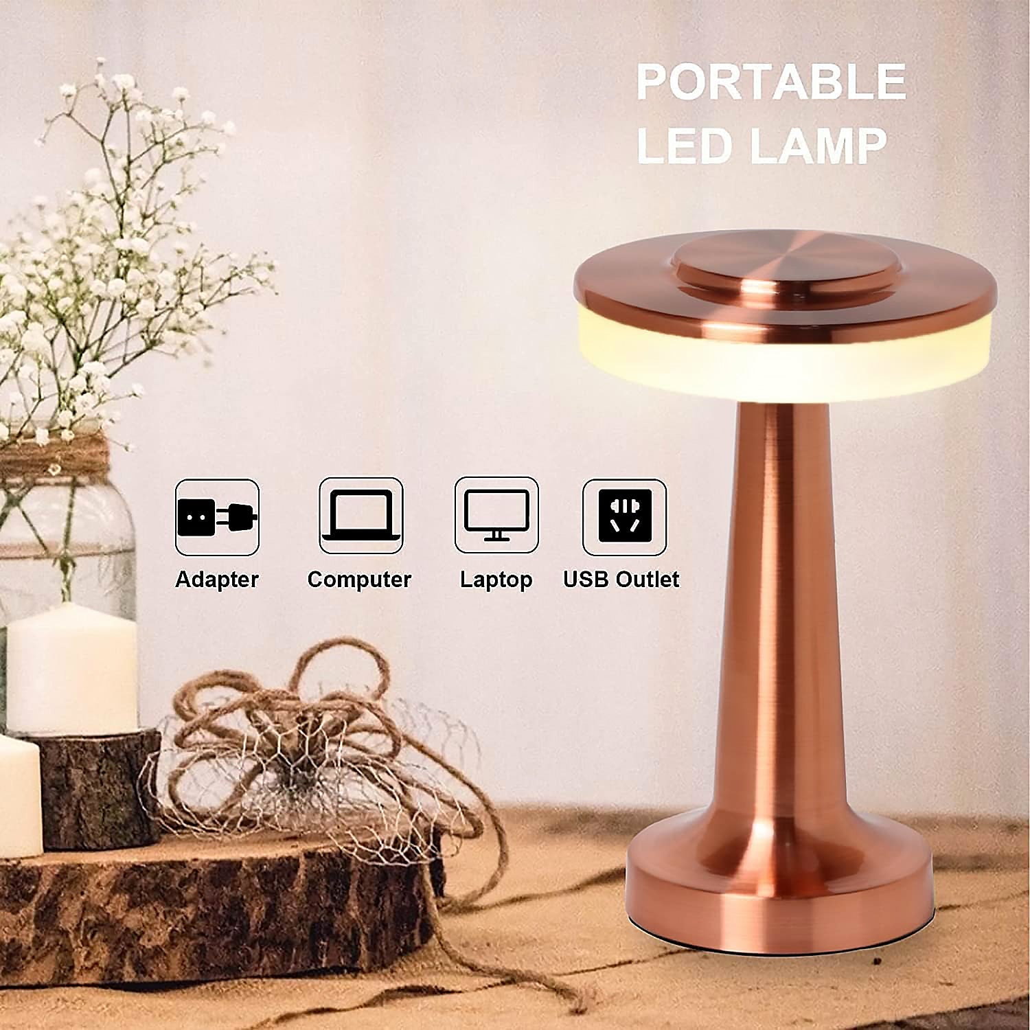 Decorative Desk Lamp, Portable Metal LED Table Lamp, USB Rechargeable, 3 Color, 3 Levels Brightness, Dimmable Eye Protection Modern Lamp for Home Decor Party Kids Room Bedroom (1 Pc) - Bhavnagar Deodap