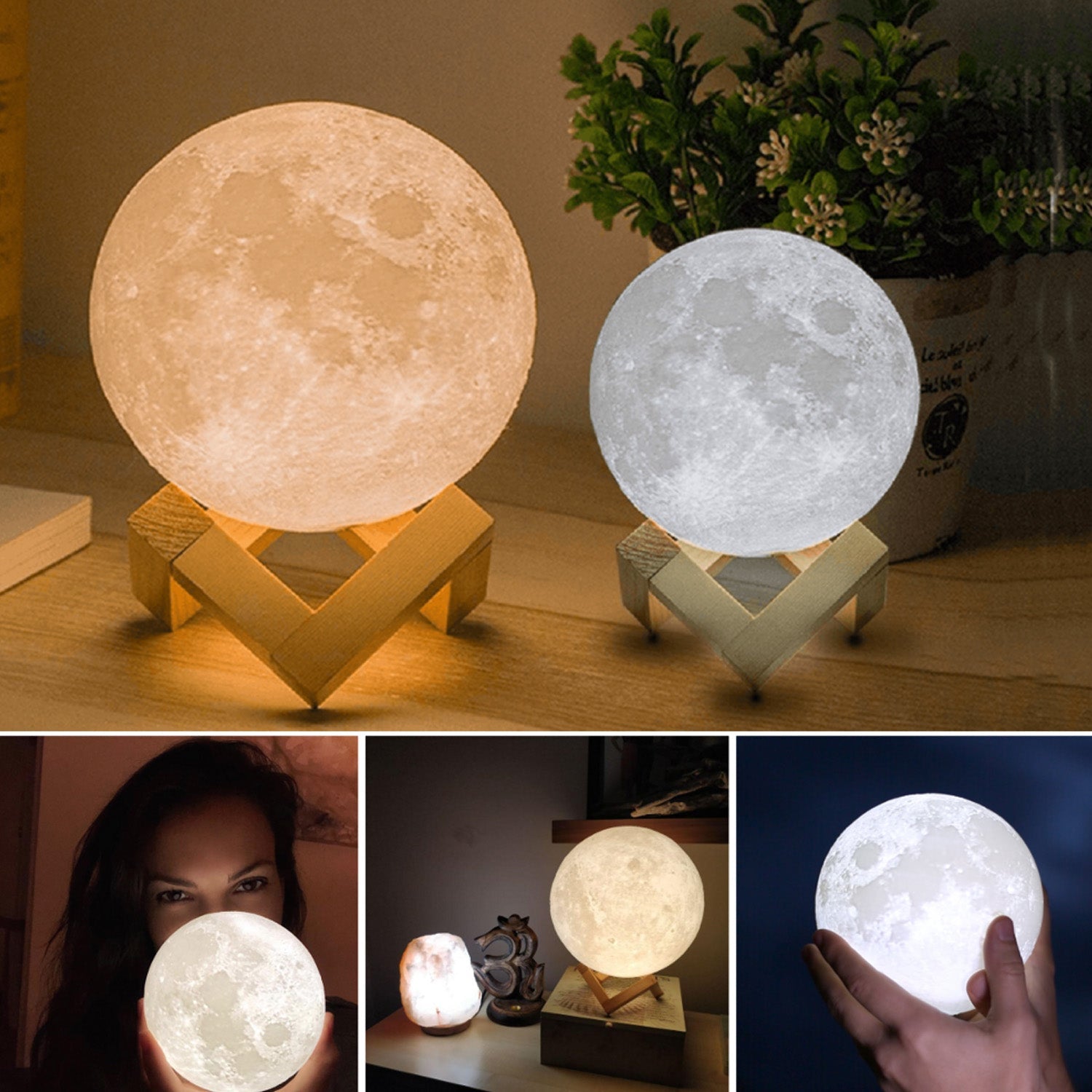 Moon Night Lamp with Plastic Stand Night Lamp for Bedroom (19 x14 Cm / 1 Pc) - Bhavnagar Deodap