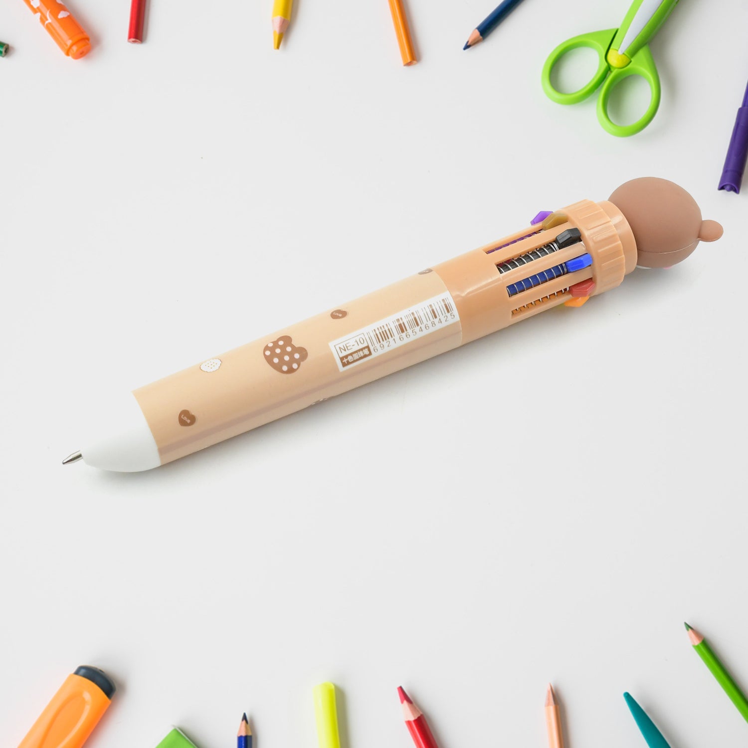 Kids 10-in-1 Color Pens Ballpoint Pen Set for Kids Cartoon Head Writing Pen for School Office Stationary Kit, Teddy Bear (1 Pc) - Bhavnagar Deodap