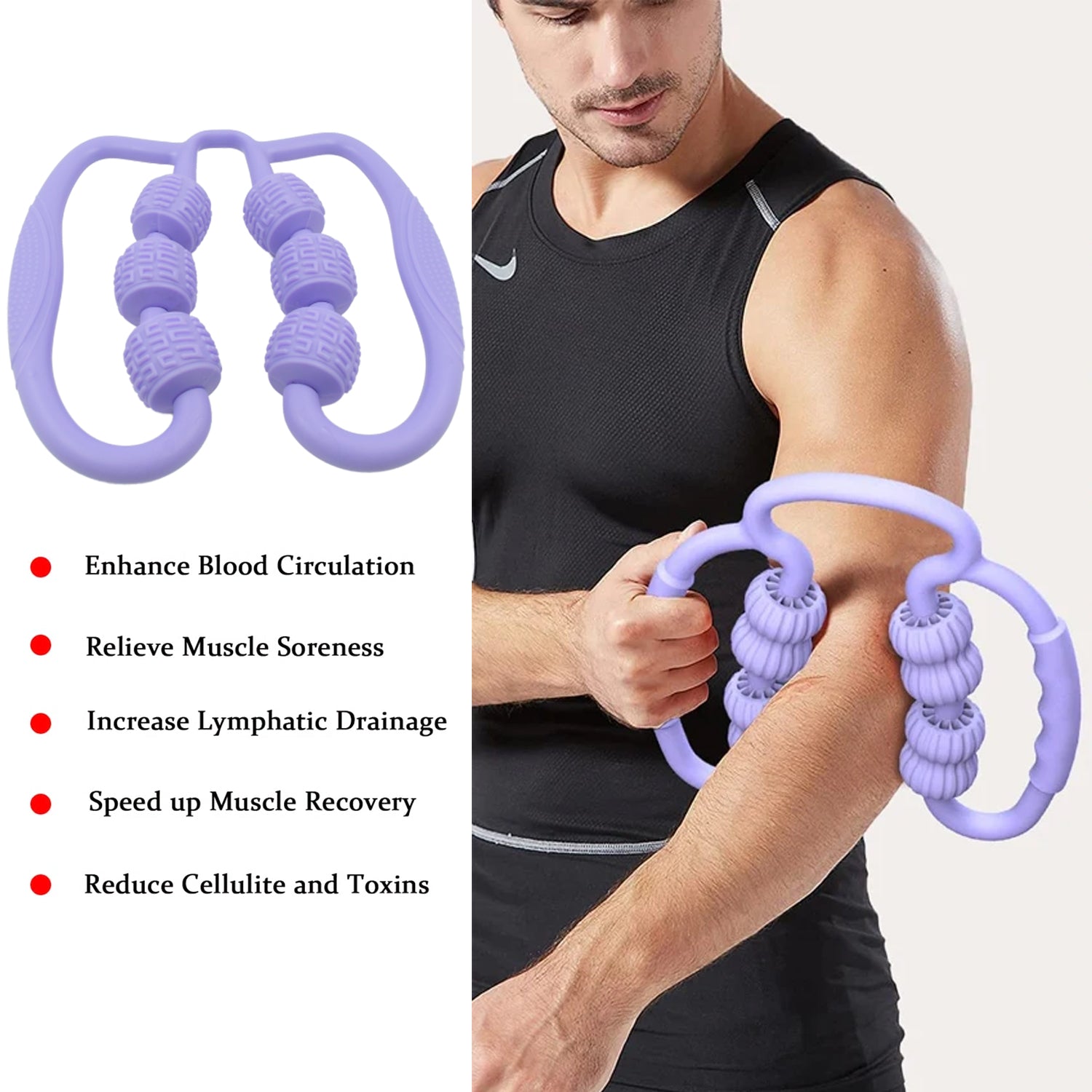 Muscle Massage Roller, 6 Wheels Relieve Soreness Leg Muscle Roller Fitness Roller Muscle Relaxer Massage Roller Ring Clip All Round Massaging Uniform Force Elastic PP Drop Shaped for Home Use (1 Pc) - Bhavnagar Deodap