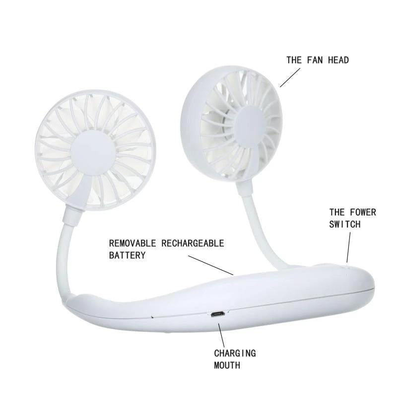 Hand Free Personal Fan - Portable USB Battery Rechargeable Mini Fan - Headphone Design Wearable Neckband Fan Neck lance Fan Cooler Fan (Battery Not included) - Bhavnagar Deodap