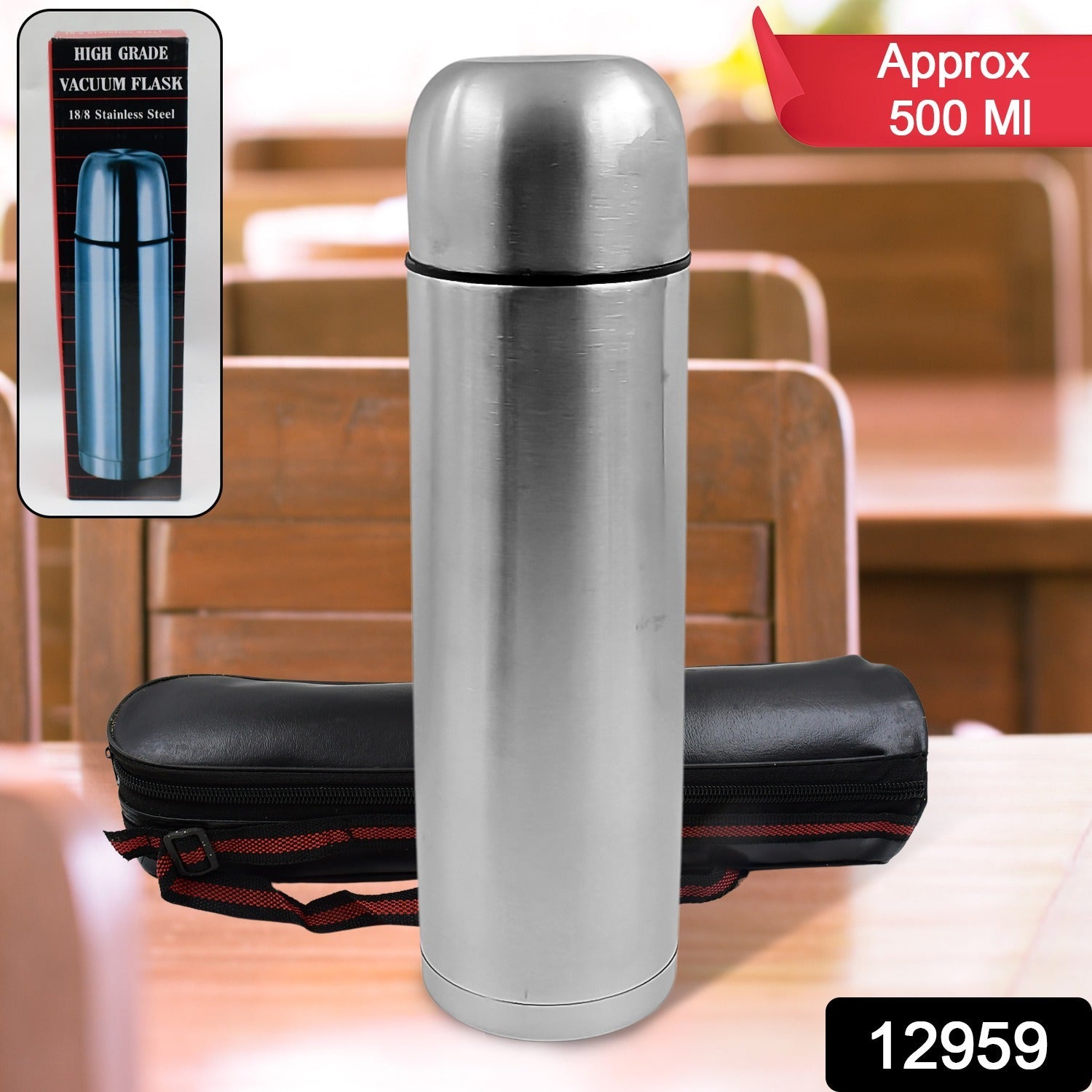 Double Walled Stainless Steel Bottle for Travel, Home, Office, School, Picnic ( Approx 500 ML / With Cover) - Bhavnagar Deodap