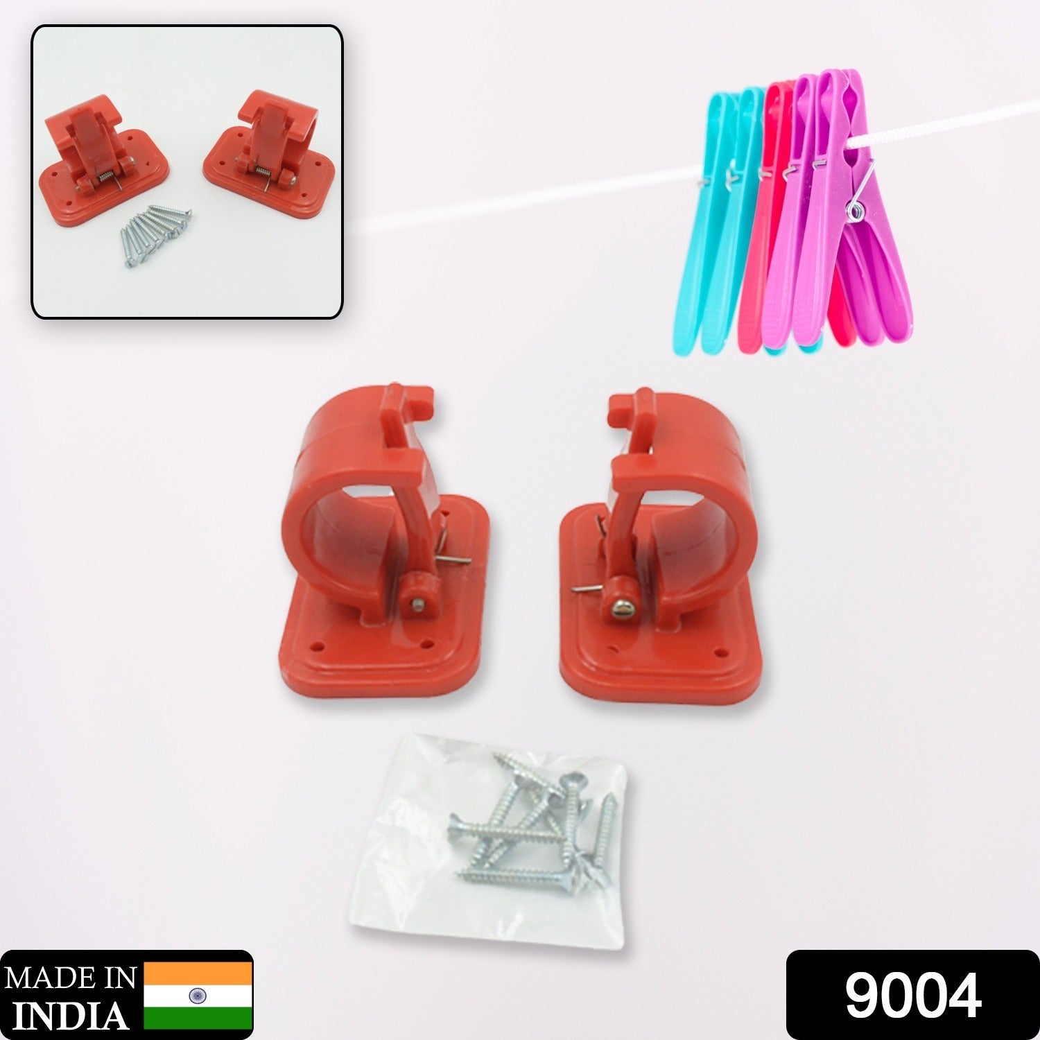 Drill-In Curtain Rod Brackets (2 Pc): Adjustable Hooks, Screws Included (Mix Color), Bathroom, Kitchen - Bhavnagar Deodap