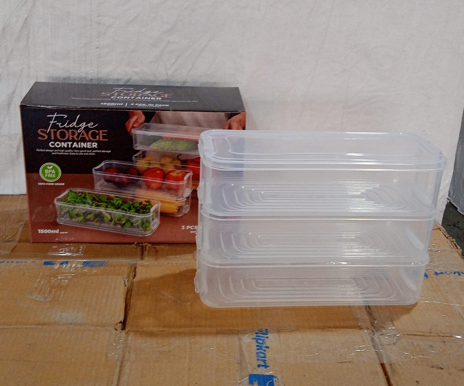 3 Fridge Storage Container, Fridge Organizer with Lid Stackable Fridge Storage Containers Plastic Freezer Storage Containers for Fish, Meat, Vegetables, Fruits, Pack of 3pcs, 1500ML Approx - Bhavnagar Deodap