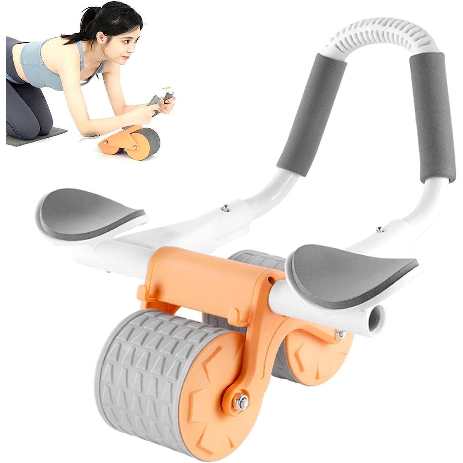 Automatic Rebound Abdominal Wheel, Ab Roller Wheel with Timer Elbow Support for Beginners, Exercise Double Wheel with Knee Mat Holder for Body Fitness Strength Training Home Gym - Bhavnagar Deodap