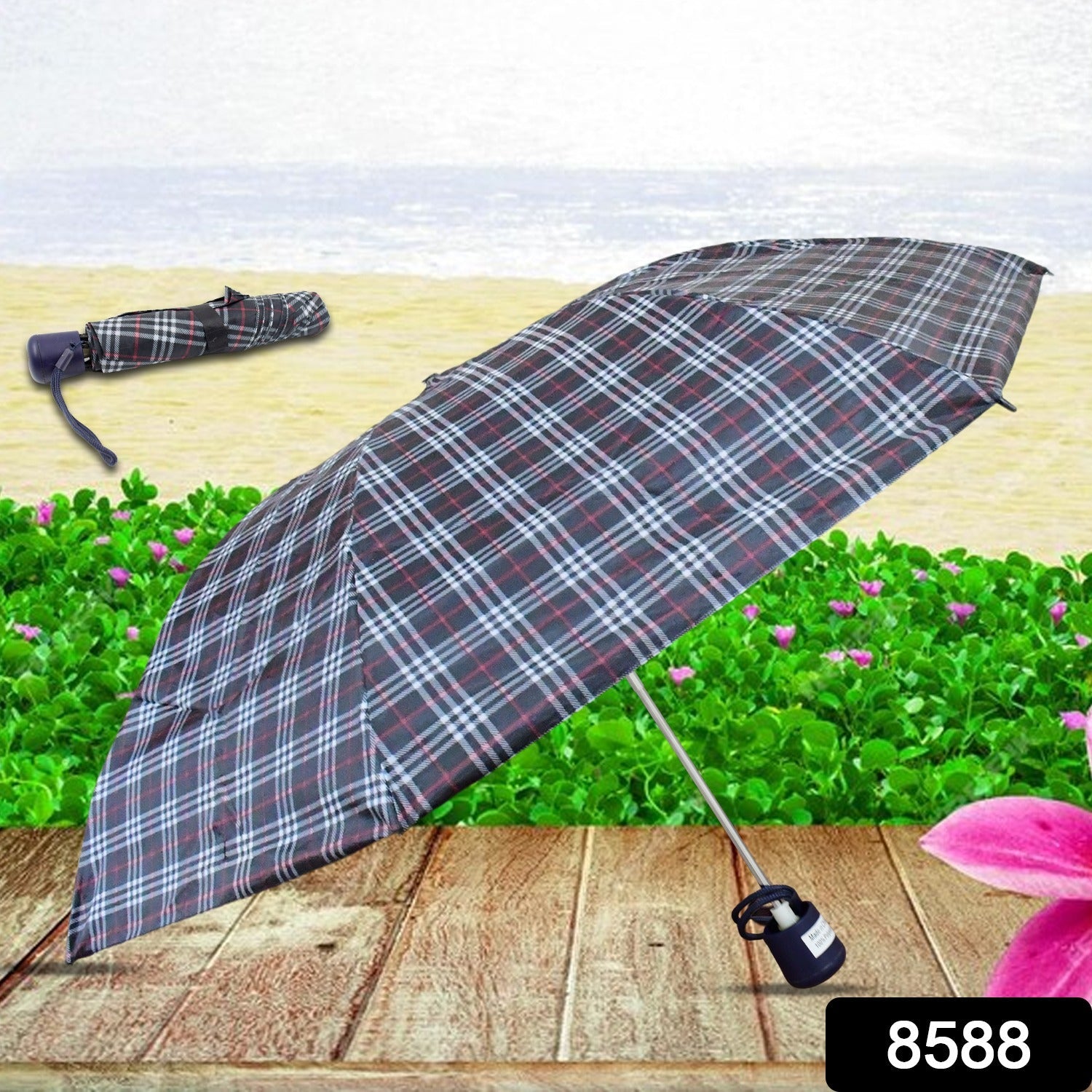 3-Fold Sun & Rain Protective Solid Foldable Umbrella, (1 Pc) - Bhavnagar Deodap