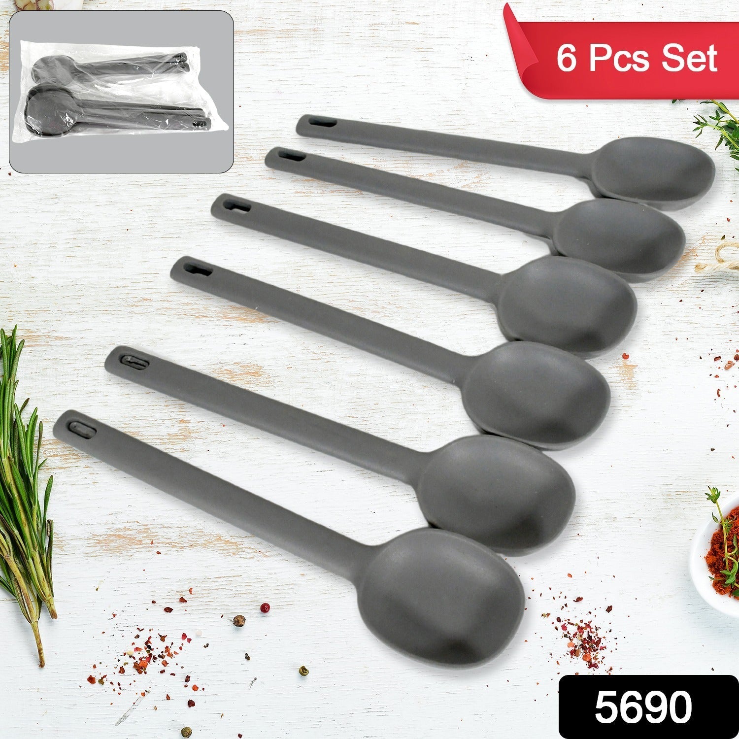 Multipurpose Silicone Spoon, Silicone Basting Spoon Non-Stick Kitchen Utensils Household Gadgets Heat-Resistant Non Stick Spoons Kitchen Cookware Items For Cooking and Baking (6 Pcs Set) - Bhavnagar Deodap