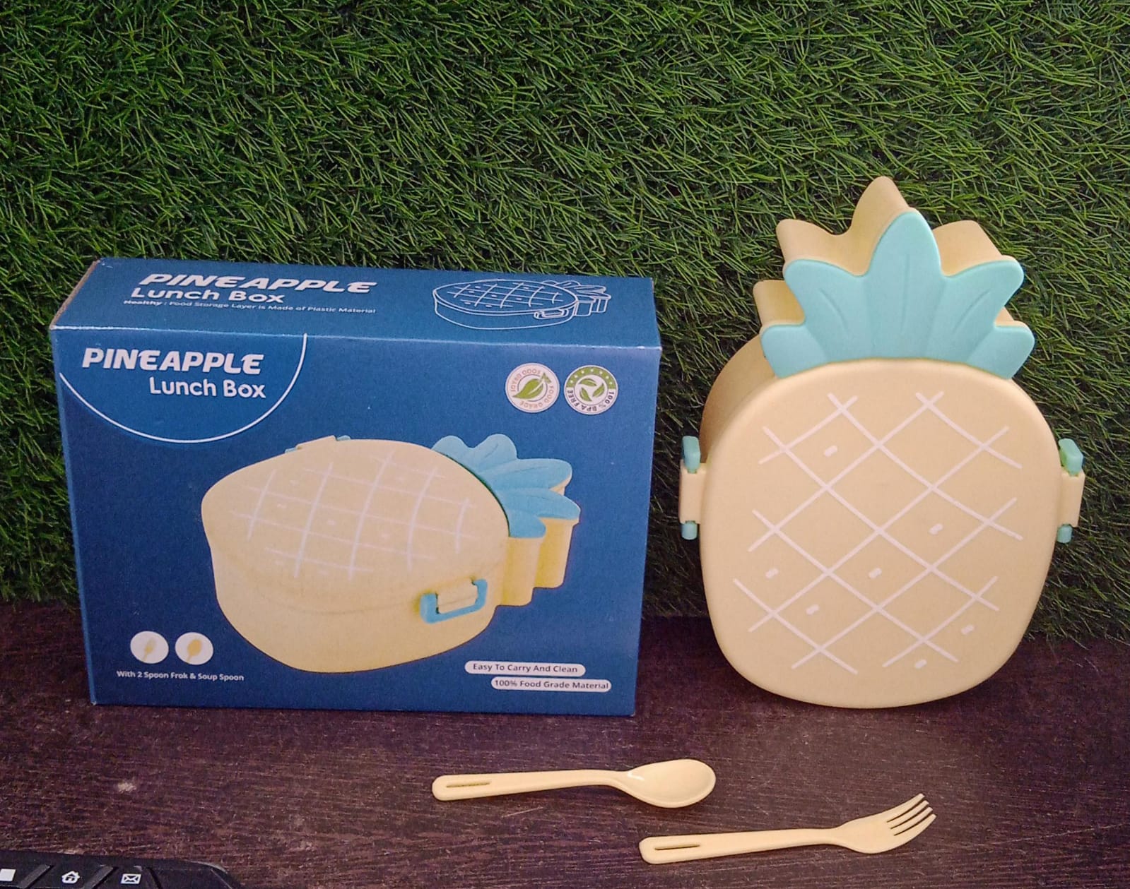 Kids Lunch Box Cute Pineapple Shaped Bento Box with Fork Spoon Snack Candy Container Microwave Portable Office Lunch Box (1 Pc / With Spoon, Fork & Color Box) - Bhavnagar Deodap