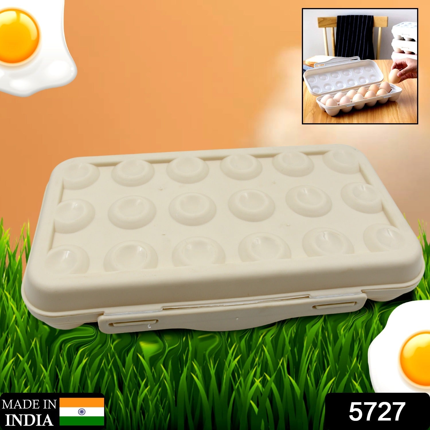 18 Grid Egg Holder Storage, Shock-Proof Egg Container with Buckle, Egg Carrier, Egg Tray, Egg Shelter, Effective Full Seal, Egg House use for Fridge, Camping, Kitchen - Bhavnagar Deodap