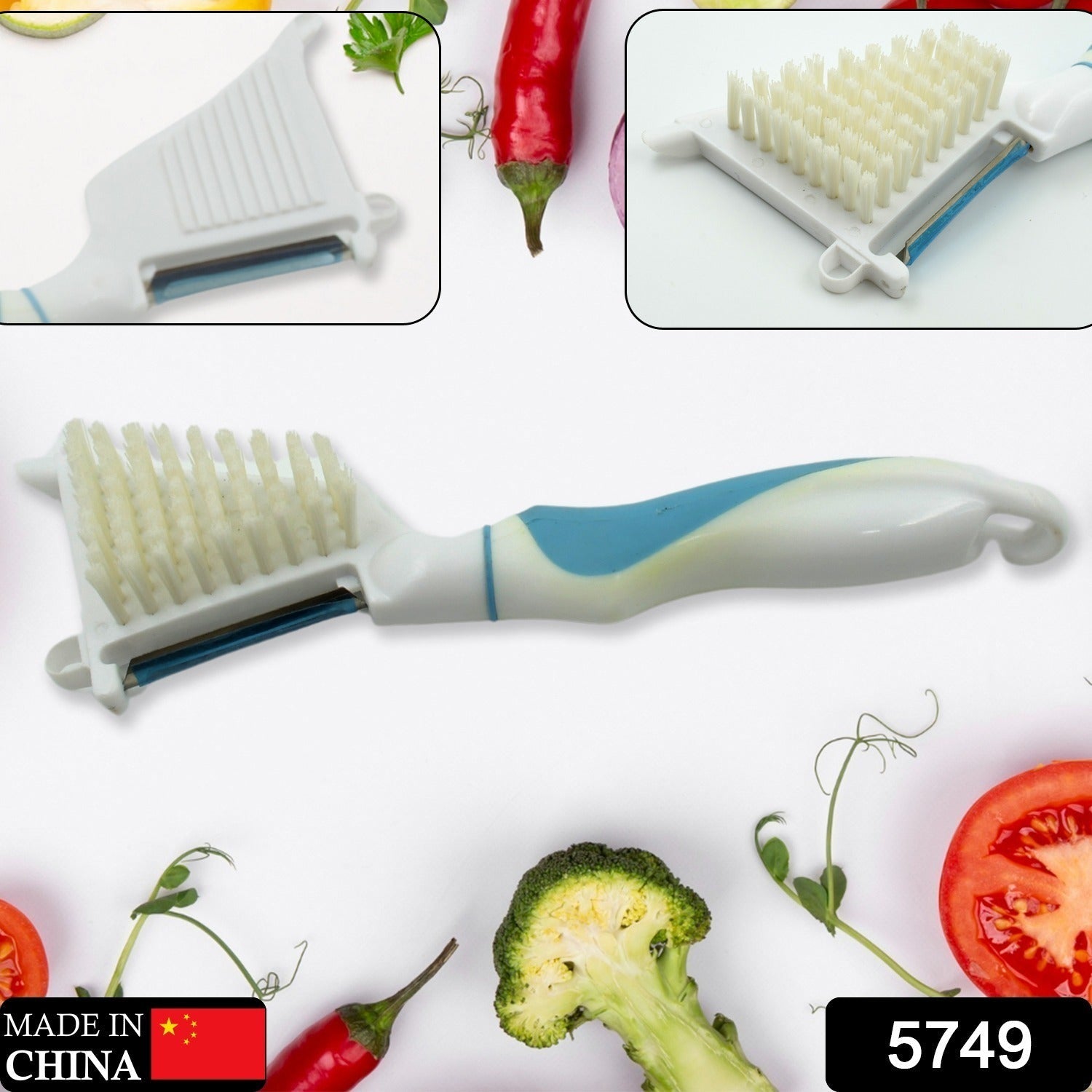 Multipurpose Peeler Brush, Vegetable Peeler with Brush, Multifunctional Fruits and Vegetable Cleaning Brush, Stainless Steel Potato Peelers, Home Kitchen Peeler with Long Handle (1 Pc ) - Bhavnagar Deodap
