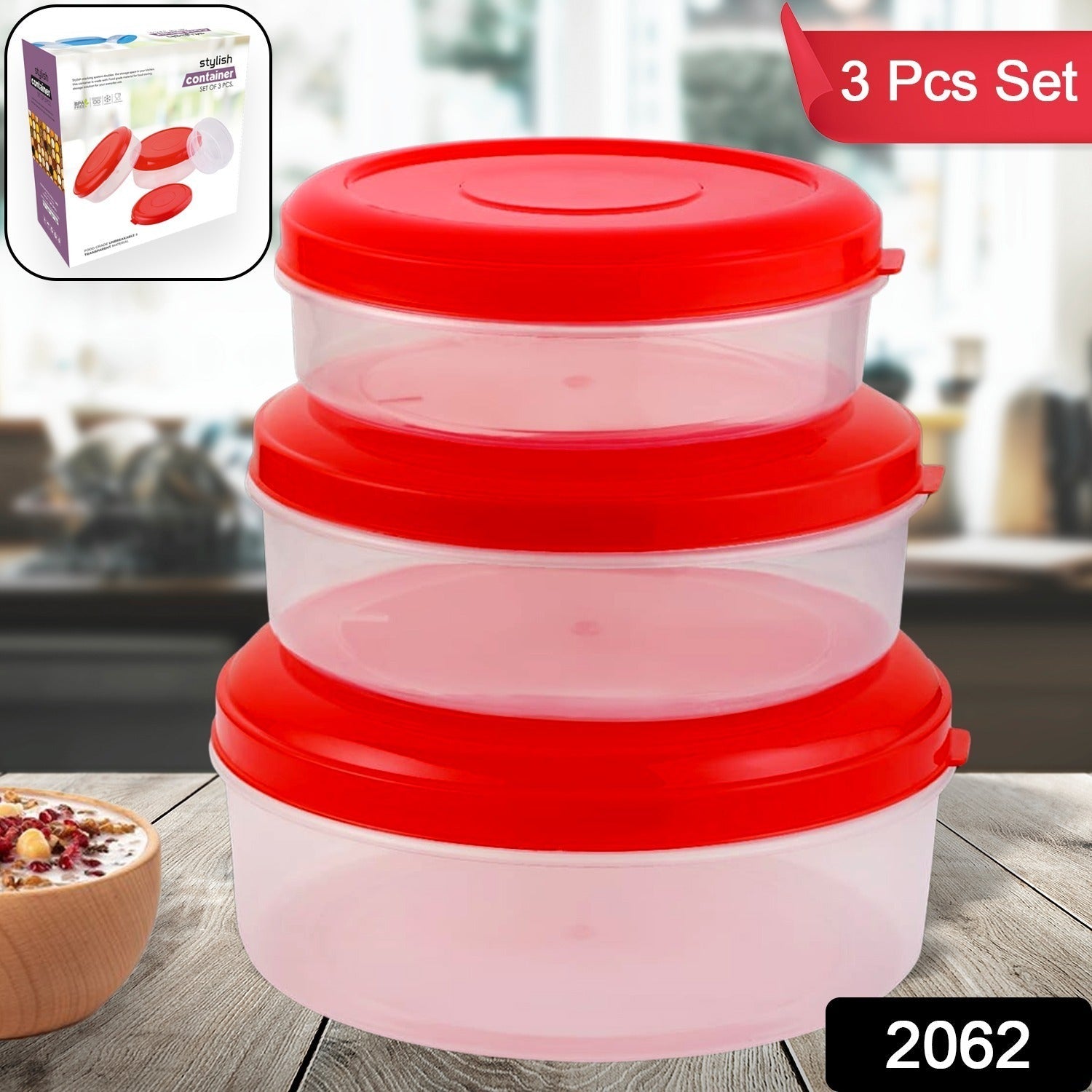 Heavy Plastic Material Stackable & Reusable Classic Round Plastic Big Storage Container Box For Kitchen & Home Organization (PACK OF 3) - Bhavnagar Deodap