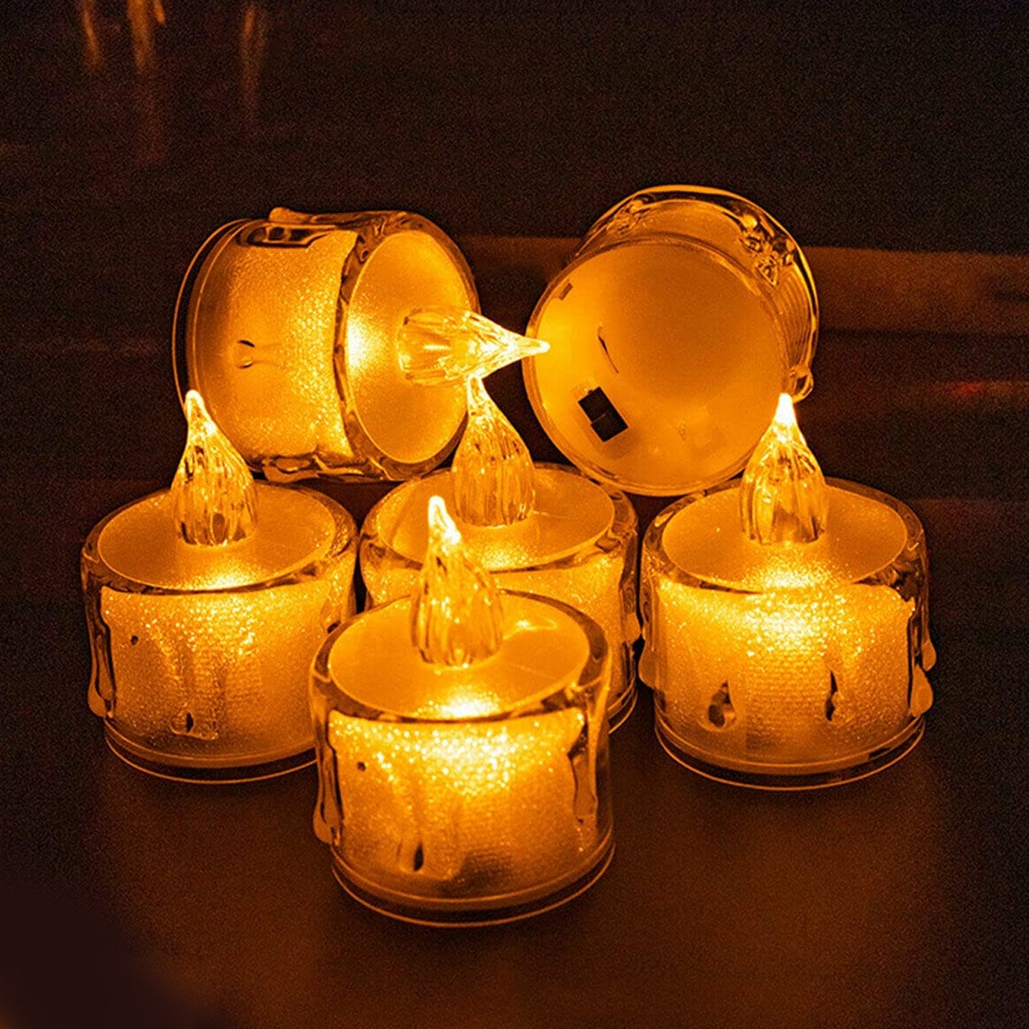 12 Pcs Flameless and Smokeless Decorative Acrylic Candles Transparent Led Tea Light Candle for Gifting, House, Diwali, Christmas, Festival, Events Decor Candles - Bhavnagar Deodap