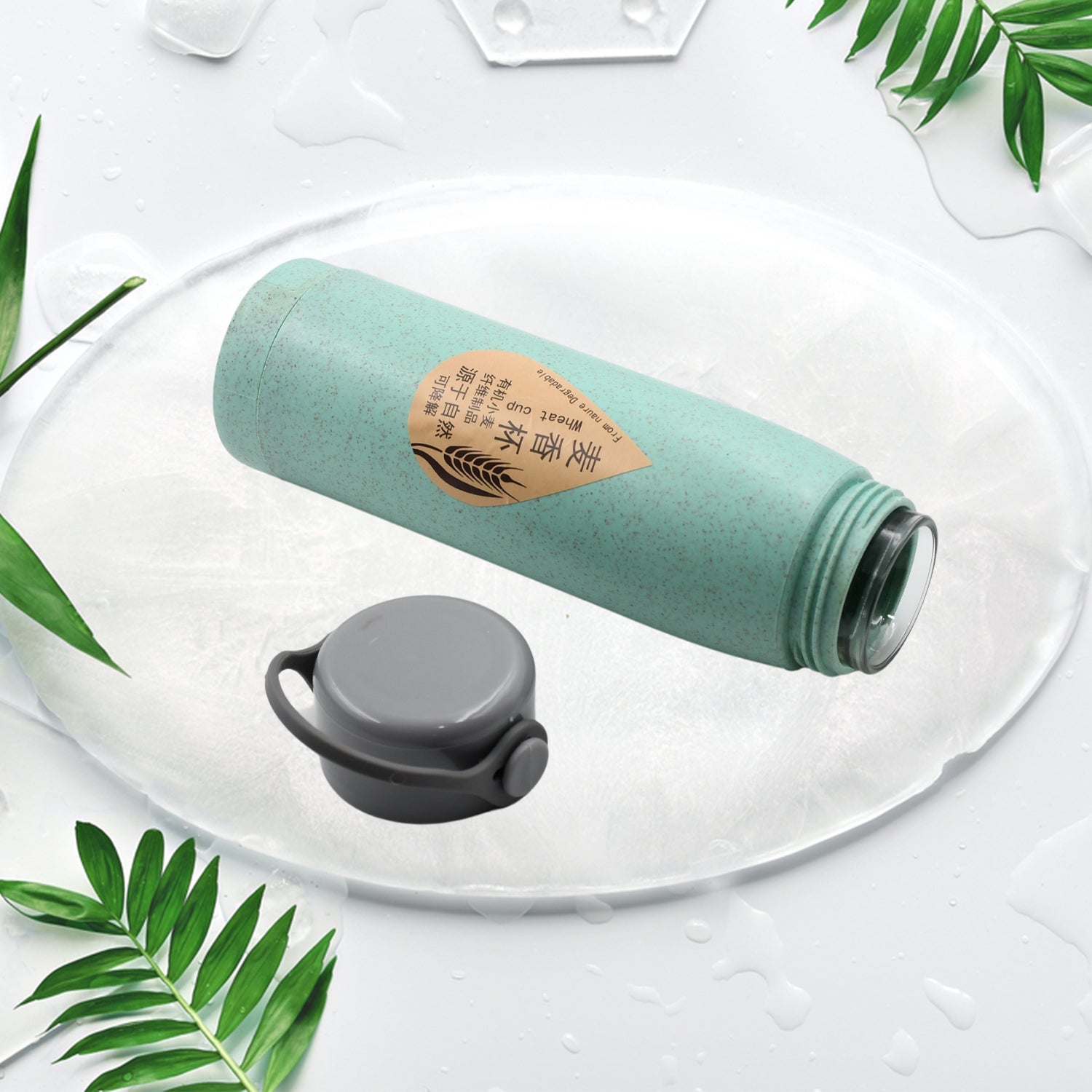High Portable Water Bottle, Creative Wheat Fragrance Glass Bottle Water with Mobile Phone Holder Wide Mouth Glass Water 380ml (MOQ :- 80 pc) - Bhavnagar Deodap