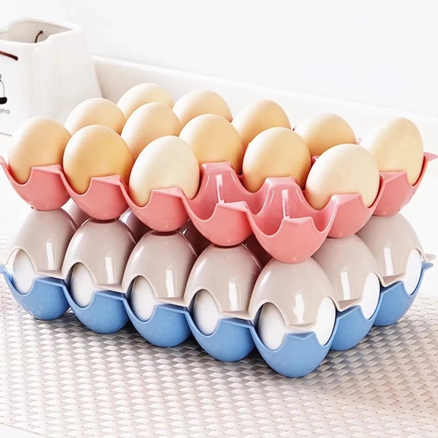 15 Cavity Plastic Egg Tray Egg Trays for Storage with 15 Eggs Holder (4 Pc Set) - Bhavnagar Deodap