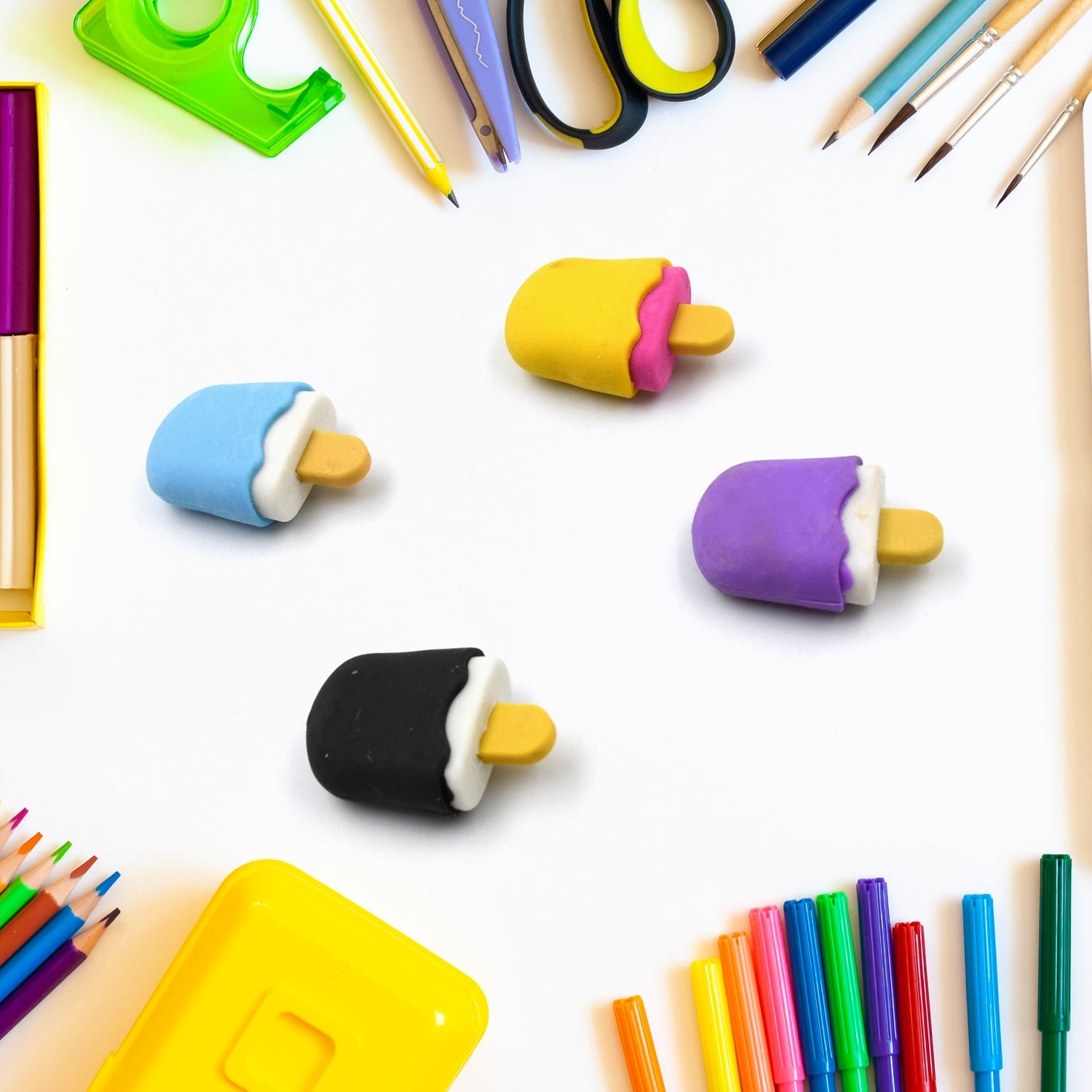 Cone / Donut / Lolipop / Ice cream / Eraser for Girls & Boys / Eraser for School B'Day Return Gift Party Doughnut Lollipop Ice Cream Theme Shape Erasers Pencils Set for Kids Educational Stationary kit, School Supplies (1 Set 4 Pc) - Bhavnagar Deodap