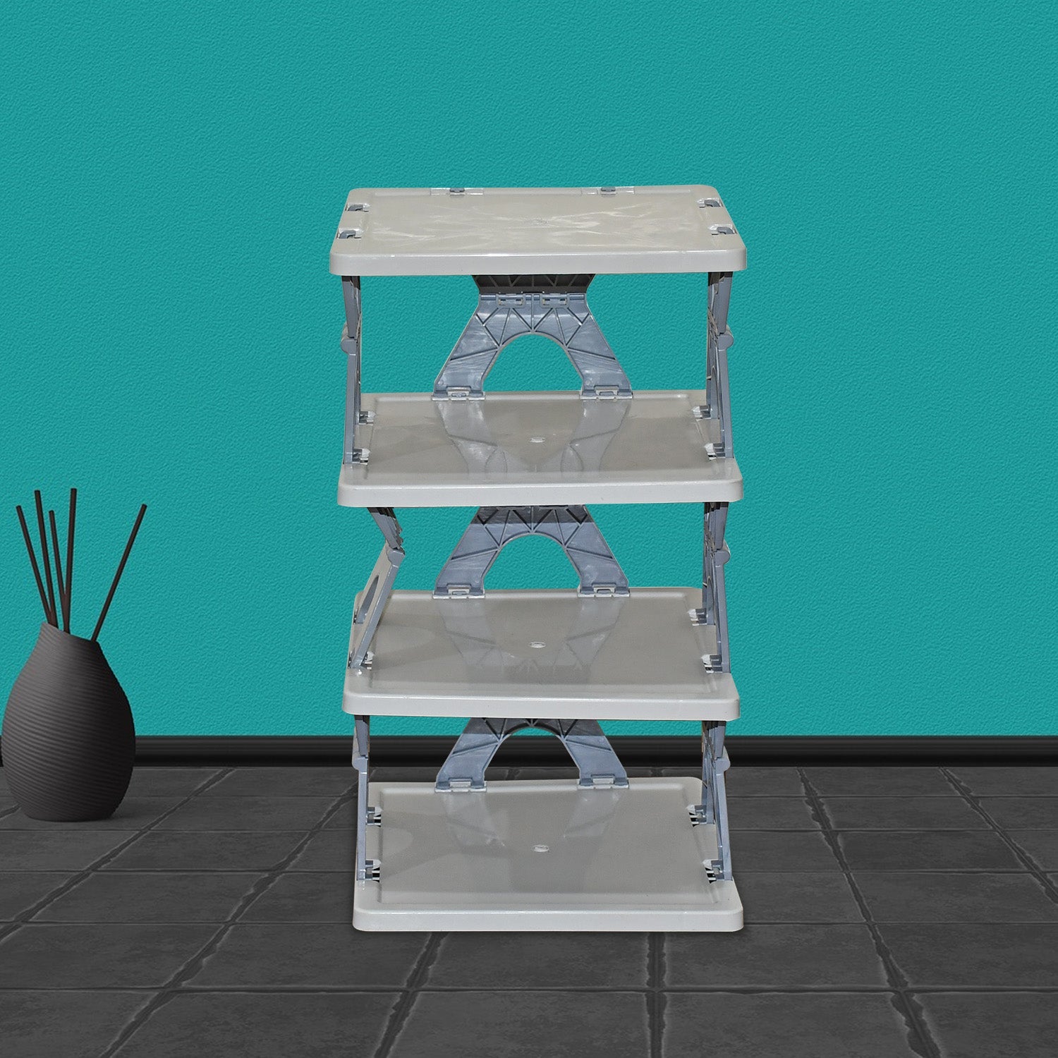 Foldable Shoe Rack (1 Pc, 4 Layers): Space-Saving, Entryway Storage - Bhavnagar Deodap