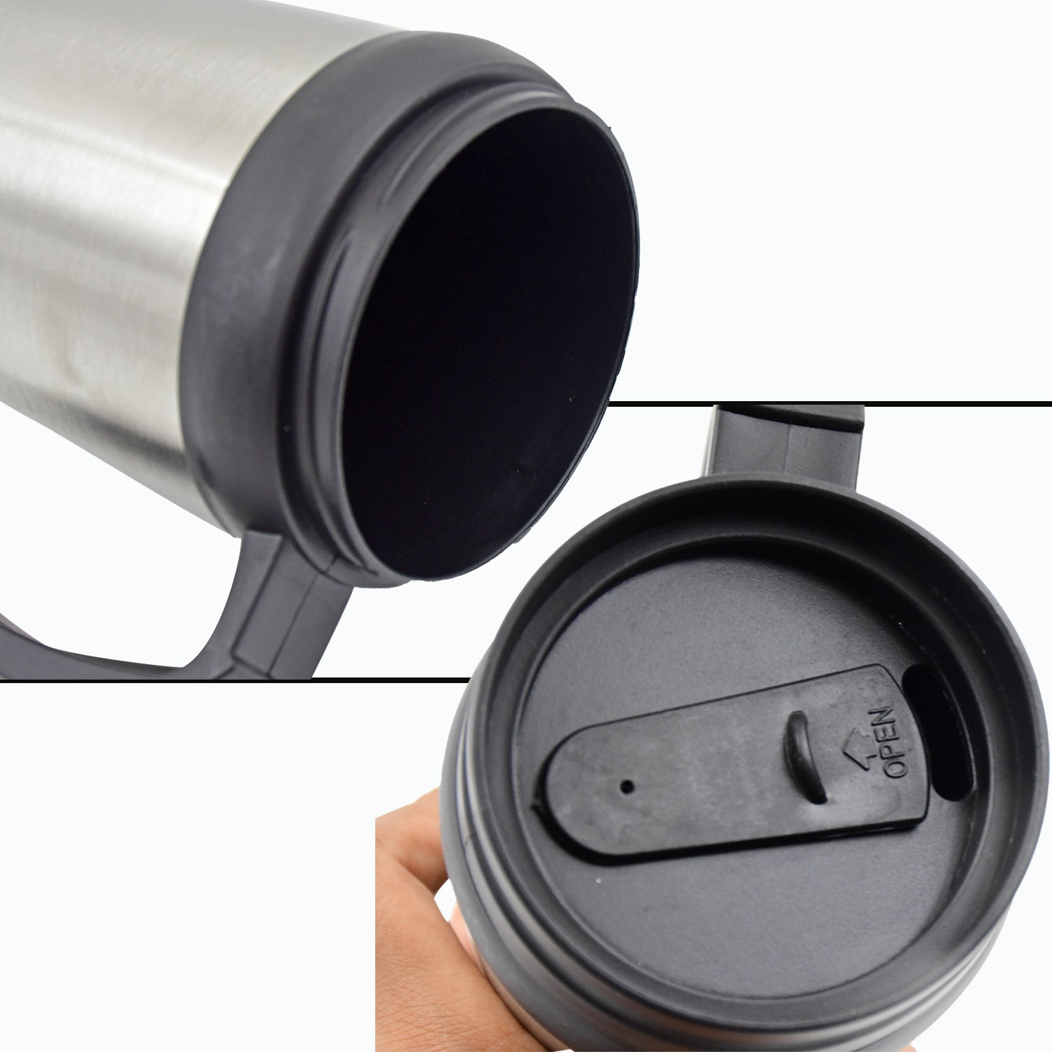 Stainless Steel Vacuum Glass Insulated Glass Coffee Cups (With Lid & Handle / 1 pc) - Bhavnagar Deodap