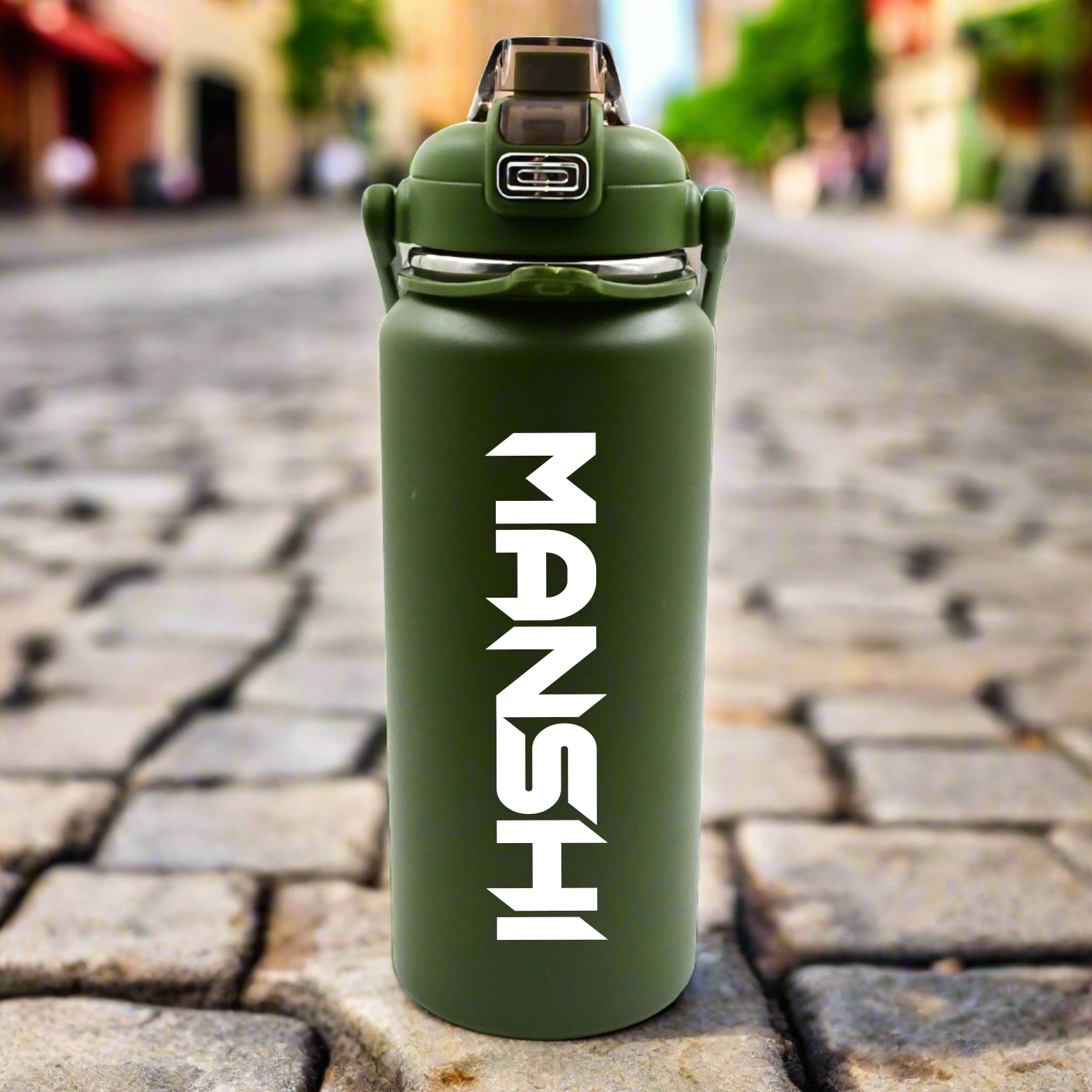 Customize Stainless Steel Water Bottle with Straw, Strap & Handle  Vacuum Insulated Thermos Flask Double-Walled Coffee Thermos Flask Leak-proof Water Bottle for Sports, Fitness, Gym (1500ML)