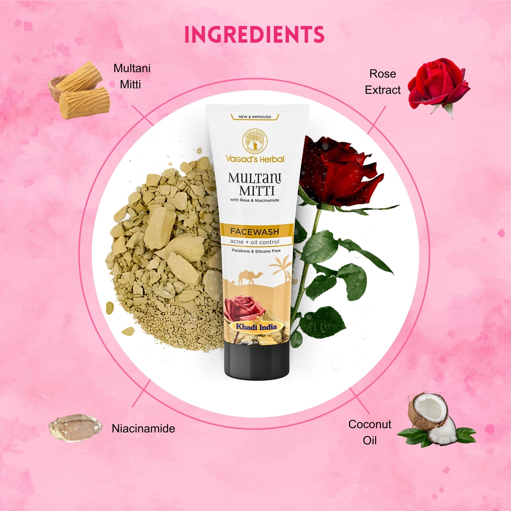 Khadi Herbal Multani mittiI Facewash With Rose & Niacinamide - Bhavnagar Deodap