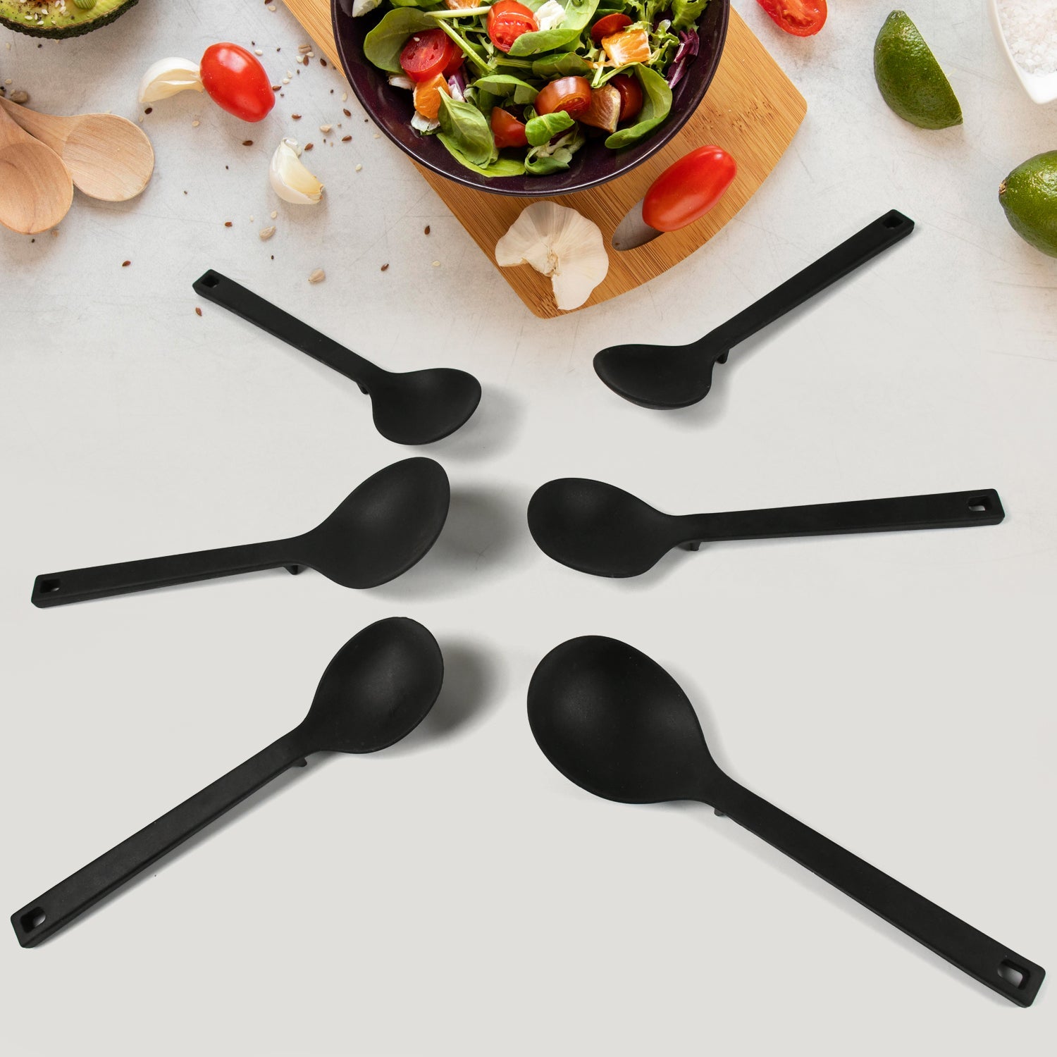 Multipurpose Silicone Spoon, Silicone Basting Spoon Non-Stick Kitchen Utensils Household Gadgets Heat-Resistant Non Stick Spoons Kitchen Cookware Items For Cooking and Baking (6 Pcs Set) - Bhavnagar Deodap