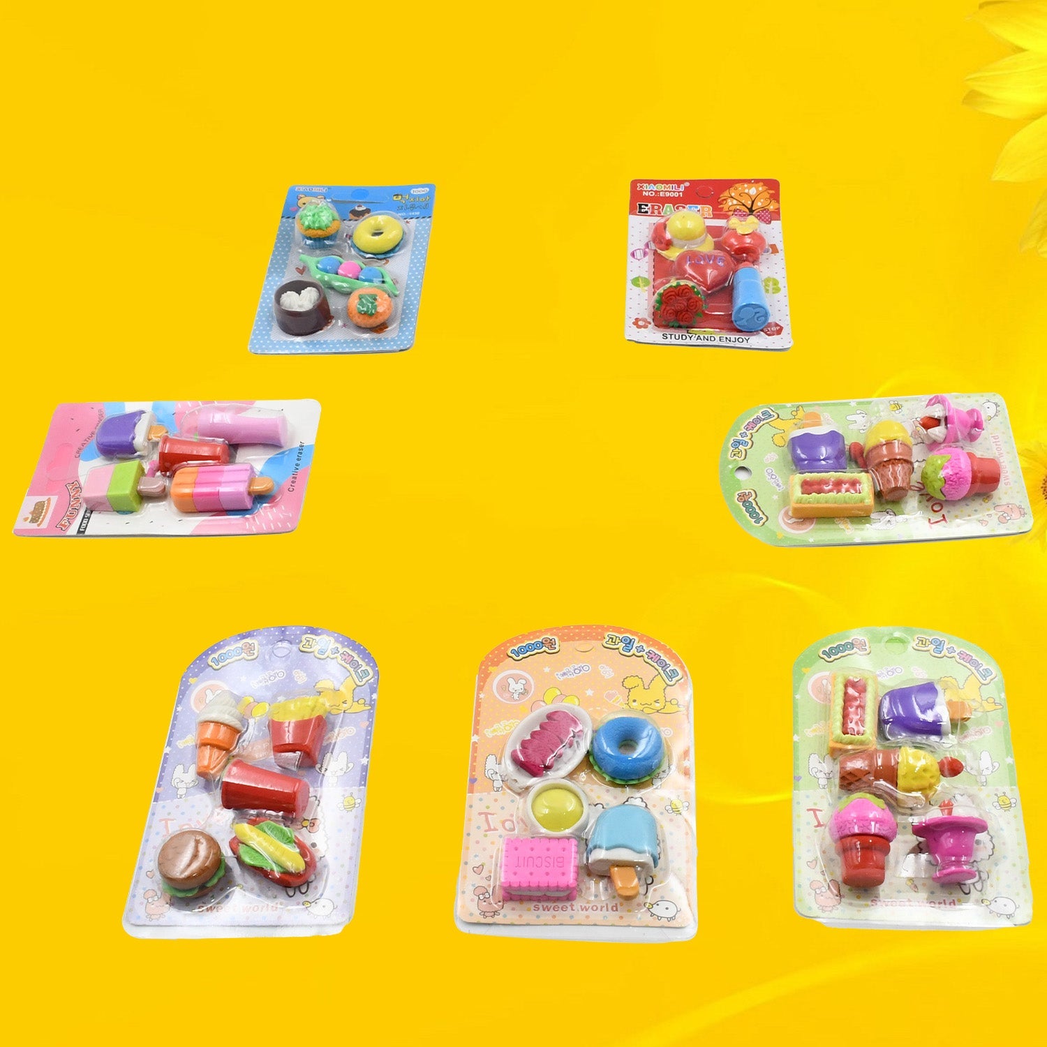 Mix Design 1Set Fancy & Stylish Colorful Erasers for Children Different Designs & Mix, Eraser Set for Return Gift, Birthday Party, School Prize (1Set) - Bhavnagar Deodap