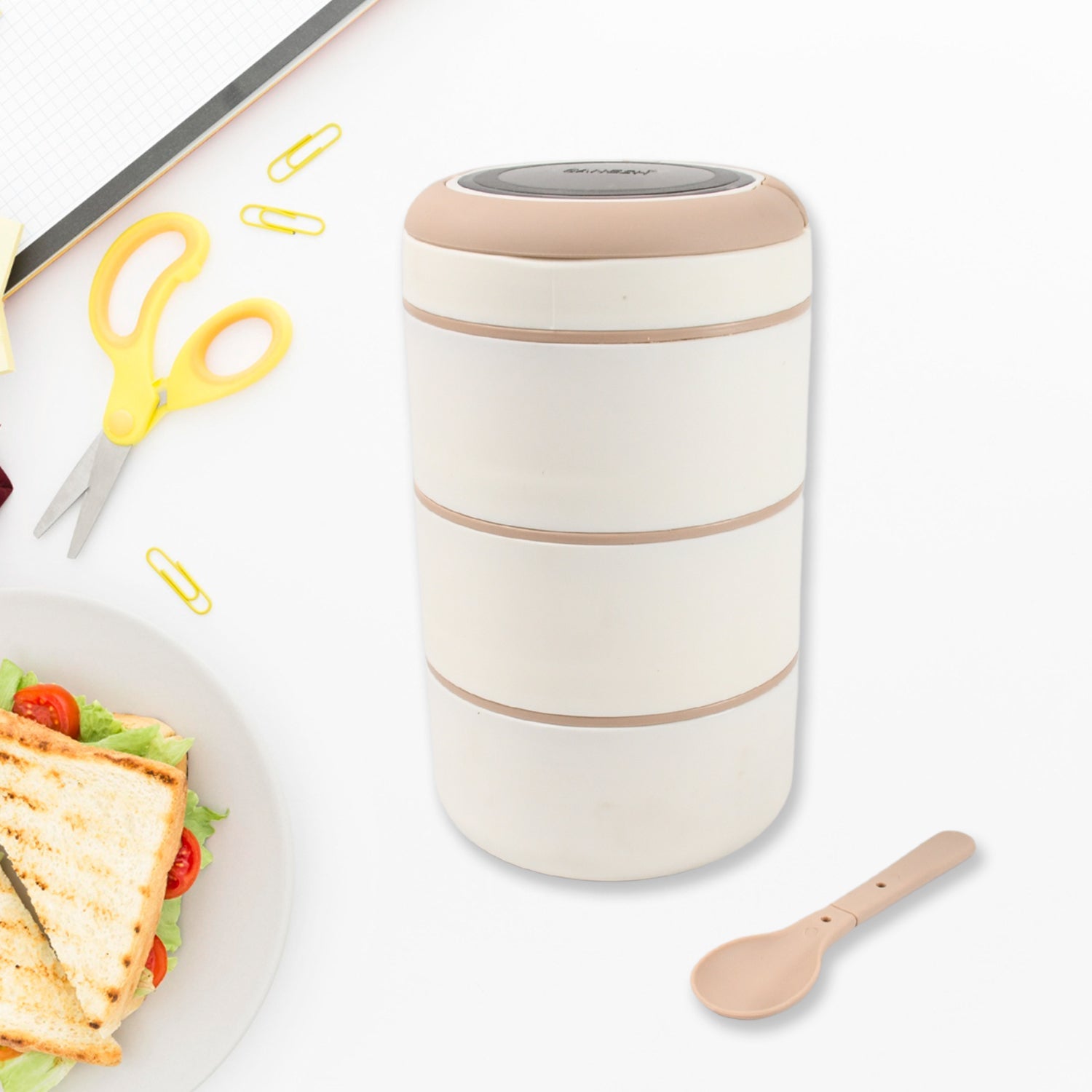 Ganesh Smart Stack 3 Layer Portable Lunch Box Stainless Steel Airtight Leak-Proof Lunch Box for Office, School, Picnic: Color May Vary (3 Layer) - Bhavnagar Deodap