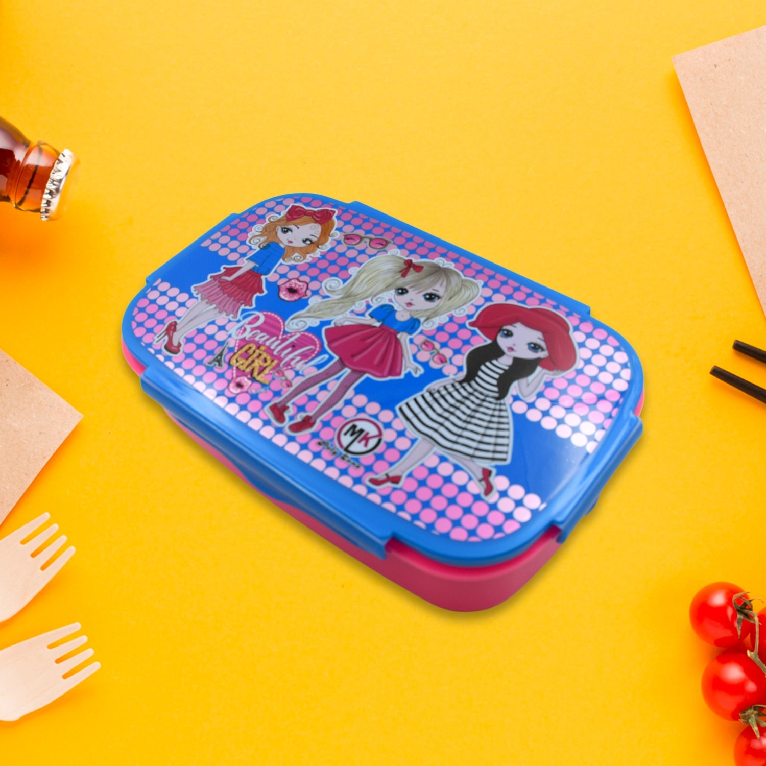 Cartoon Printed Plastic Lunch Box With Inside Small Box & Spoon for Kids, Air Tight Lunch Tiffin Box for Girls Boys, Food Container, Specially Designed for School Going Boys and Girls - Bhavnagar Deodap