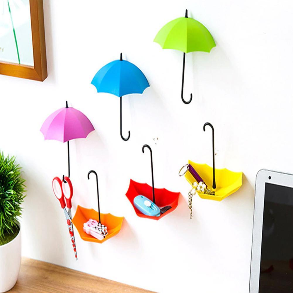 486_3pcs/set Cute Umbrella Wall Mount Key Holder Wall Hook Hanger Organizer Durable Wall hooks bathroom kitchen Umbrella Wall Hook