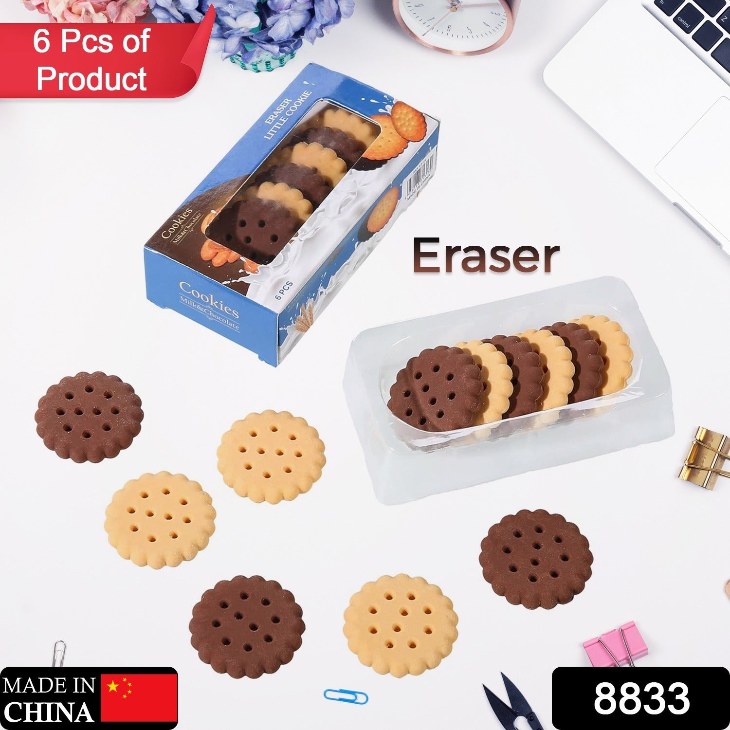 Pack of 6 Erasers Erasers Stationery School Rubber Schools Sketches Office Sign Kid Party Favour Gift Toy Gift Creative Christmas Birthday Gift in Shape Biscuits (6 Pcs Set) - Bhavnagar Deodap