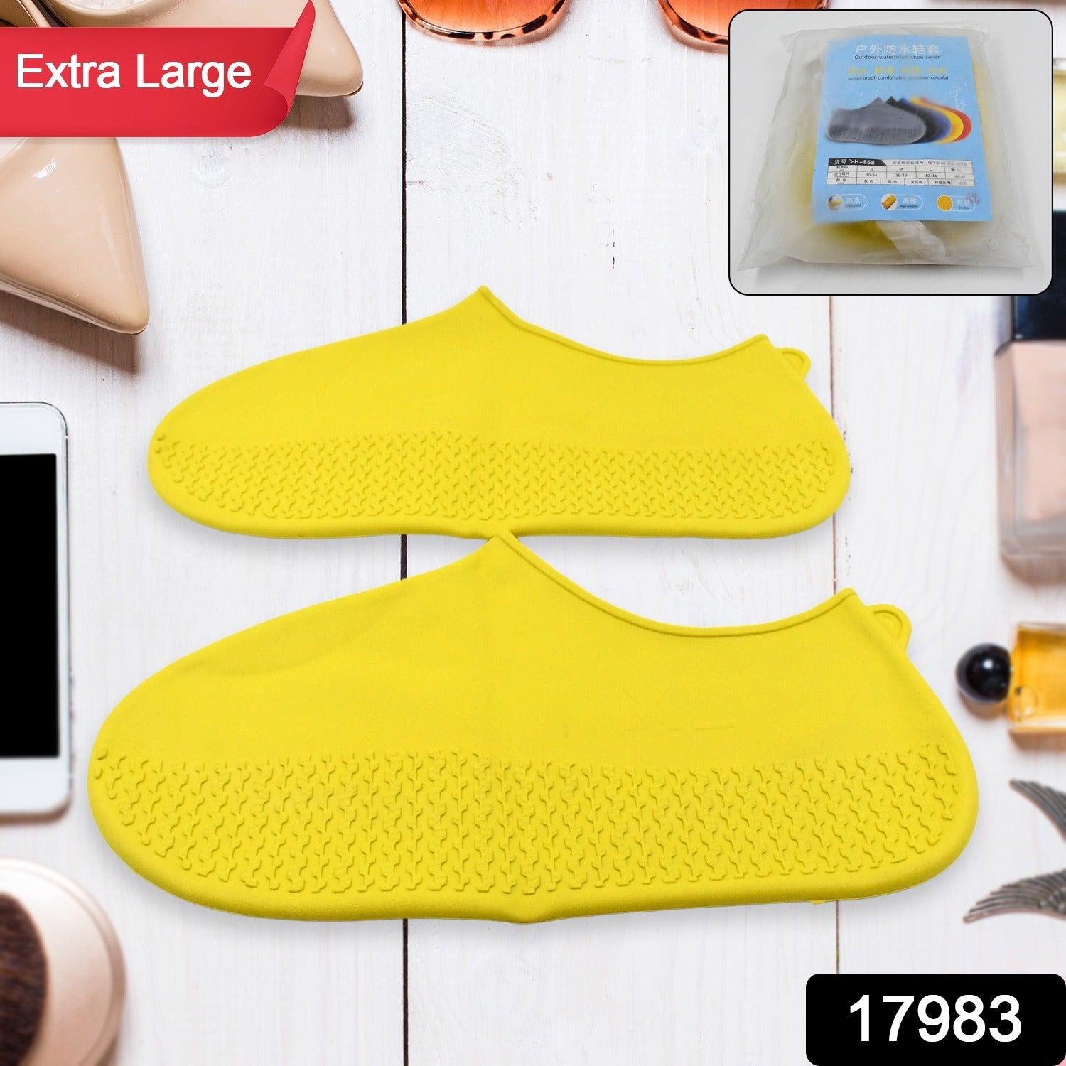 Non-Slip Silicone Rain Reusable Anti skid Waterproof Fordable Boot Shoe Cover (Extra Large Size (XL)/ 1 Pair / Yellow) - Bhavnagar Deodap