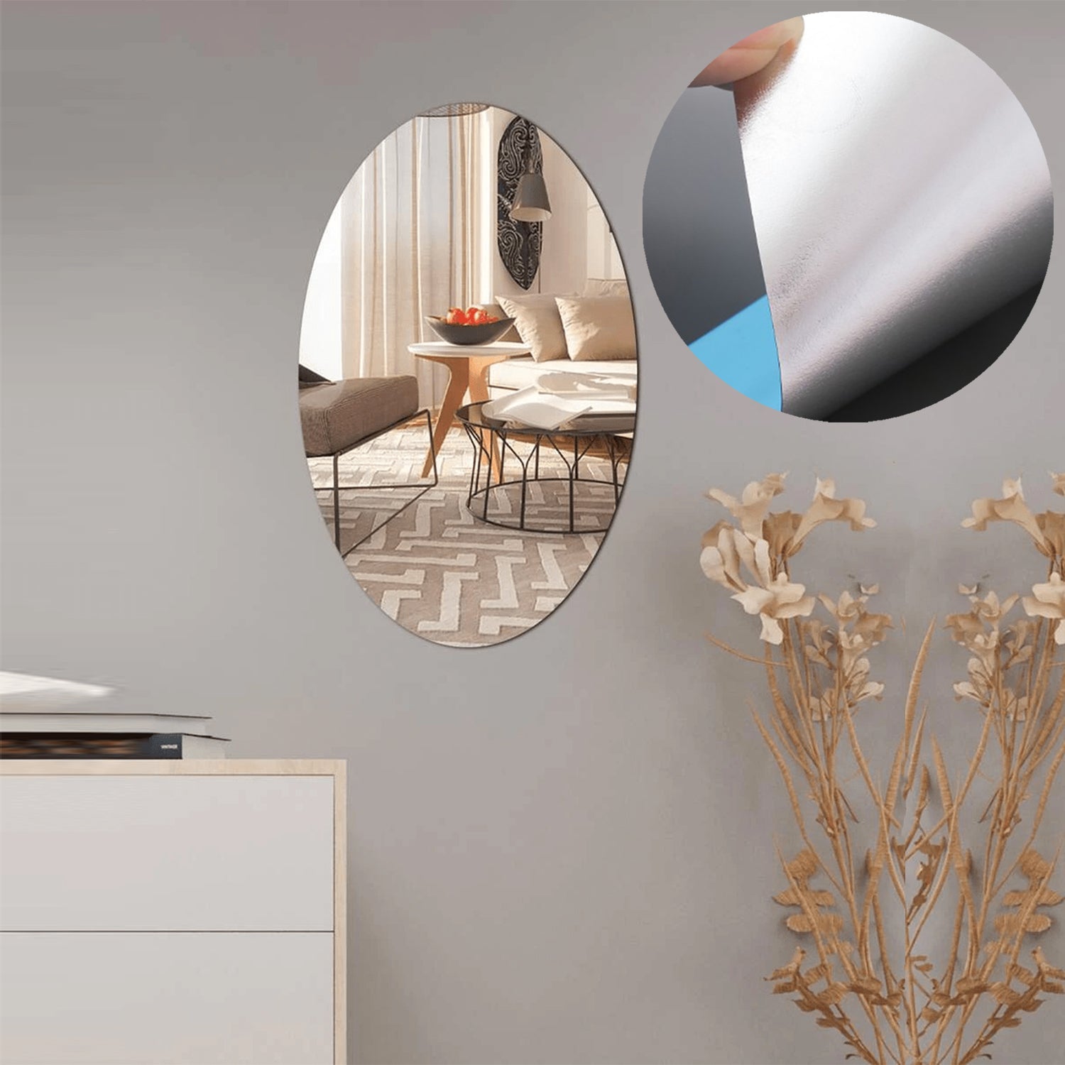 Oval Frame Less Mirror Wall Sticker for Dressing - Bhavnagar Deodap