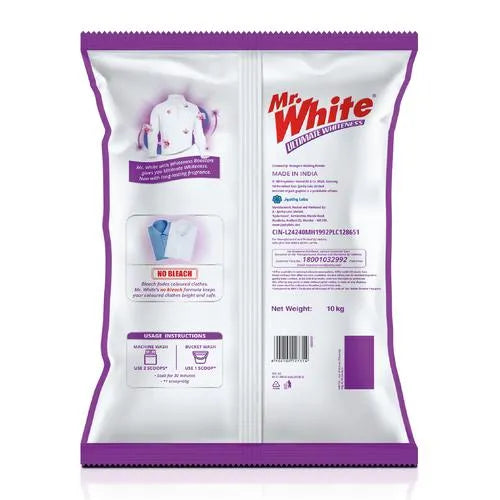 Mr. White Ultimate Whiteness Detergent Powder - No Bleach, 10 kg - Bhavnagar Deodap