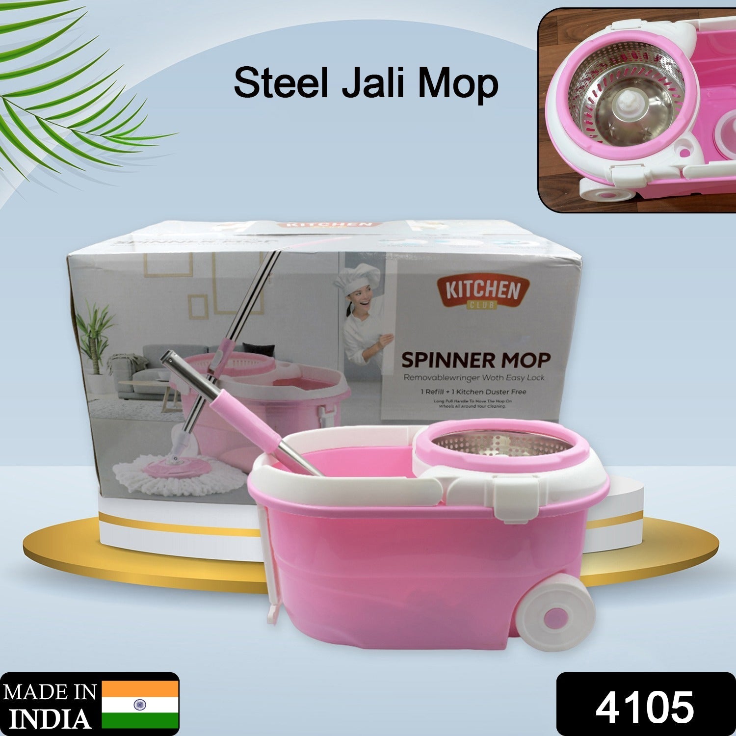 Spin Mop with Bucket for Floor Cleaning - Magic Mop Set with Steel Spin, Mop Stick, and Bucket for Home & Office - Bhavnagar Deodap