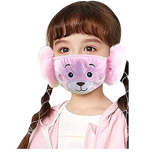 Kids Girl's and Boys' Warm Winter Face Mask with Plush Ear Muffs Covers, Pink color, (3 Years to 10 Years) for Autumn Winter (Set of 1 piece)-