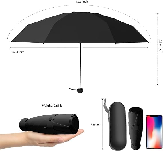 Umbrella with Case for Men & Women (Manual Open) Compact Travelling Umbrella, Polyester & UV Protection Fabric for Summer/Anti-Slip Handle- Use in Rain & Summer