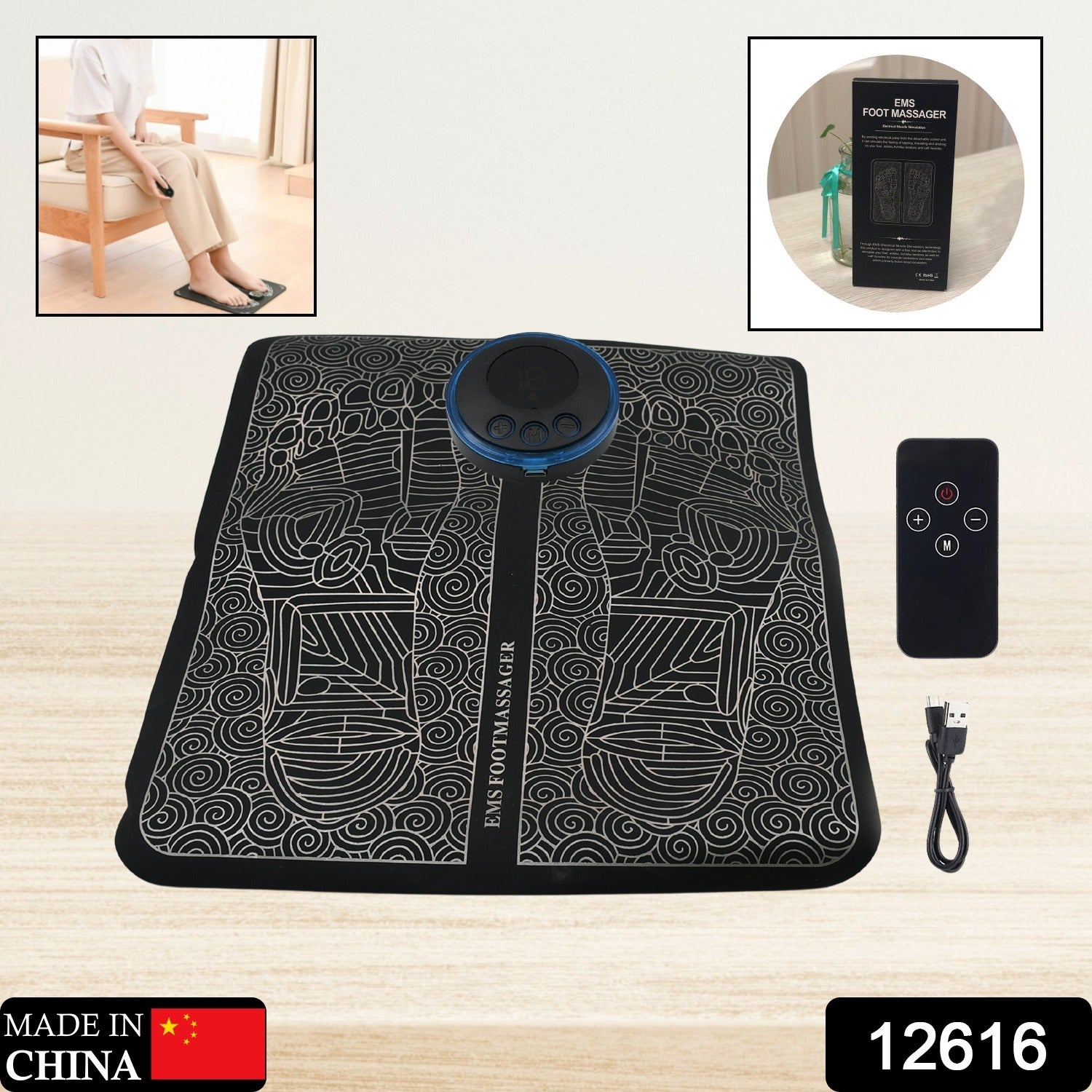 Remote Control Massage, USB Foot Massager, Electric EMS Foot Massage Machine, Rechargeable Portable Folding Automatic with 8 Mode 19 Intensity, 15 Minute Auto Run for Legs, Body, Hand Therapy - Bhavnagar Deodap