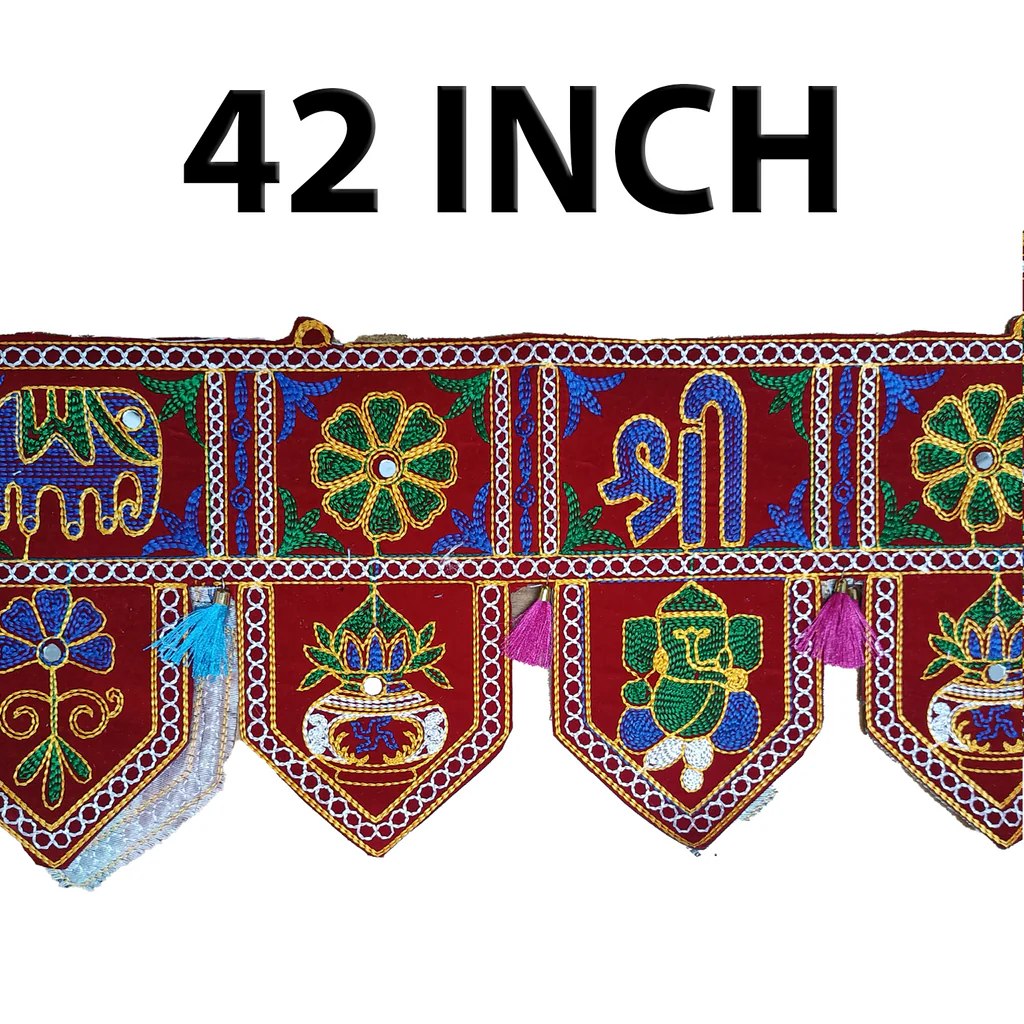 42inch Traditional Art Handmade Door, Velvet Toran, Hanging for Home Traditional, Multicolour - Bhavnagar Deodap