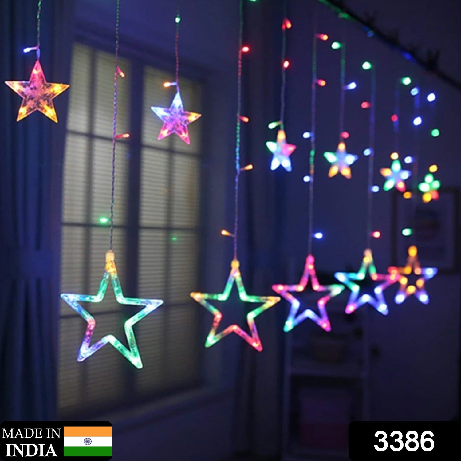 12 Stars LED Curtain String Lights with 8 Flashing Modes for Home Decoration, Diwali & Wedding LED Christmas Light Indoor and Outdoor Light ,Festival Decoration (Multicolor) - Bhavnagar Deodap