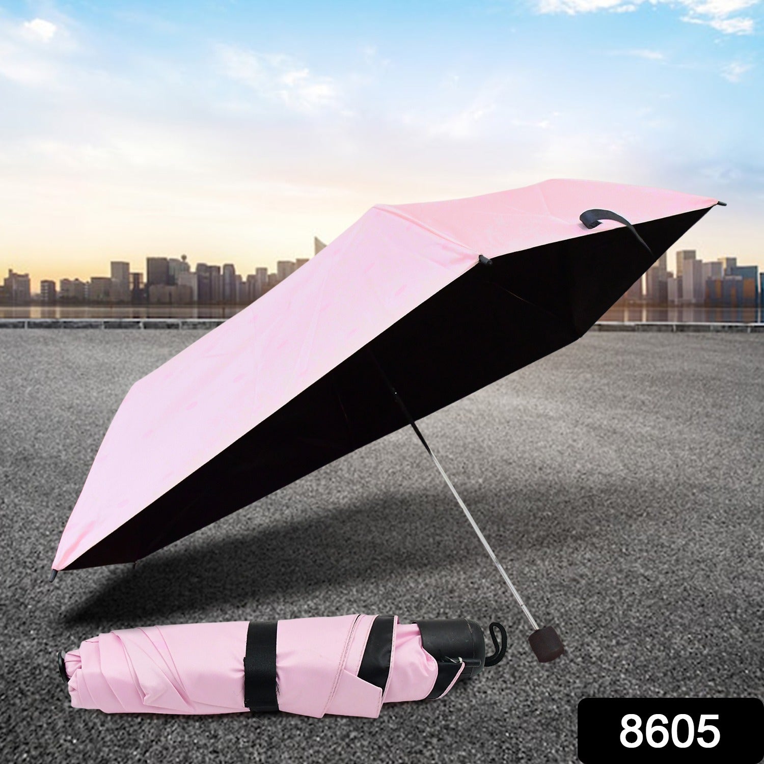 3-Fold Sun & Rain Protective Solid Foldable Umbrella, (1 Pc) - Bhavnagar Deodap