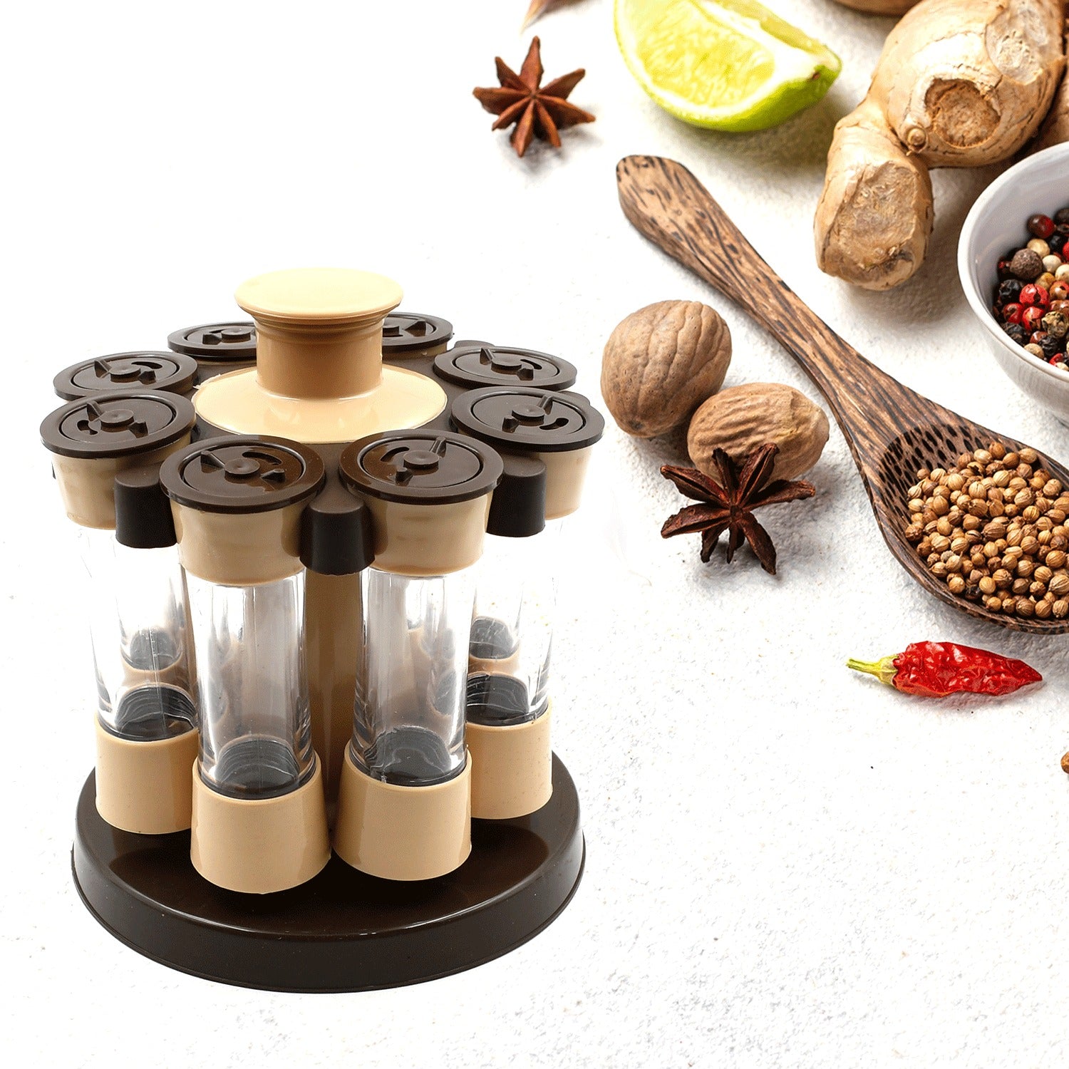 Revolving Spice Rack, 8 Spice jars with 120 ml, Condiment Set - Bhavnagar Deodap