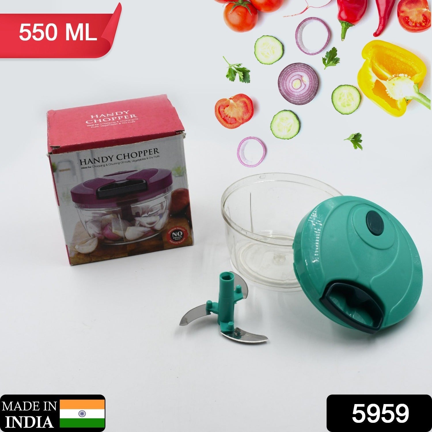 Handy Mini Plastic Vegetable Chopper Cutter, Onion Chopper Vegetables for Kitchen Accessories with 3 Blades - Bhavnagar Deodap
