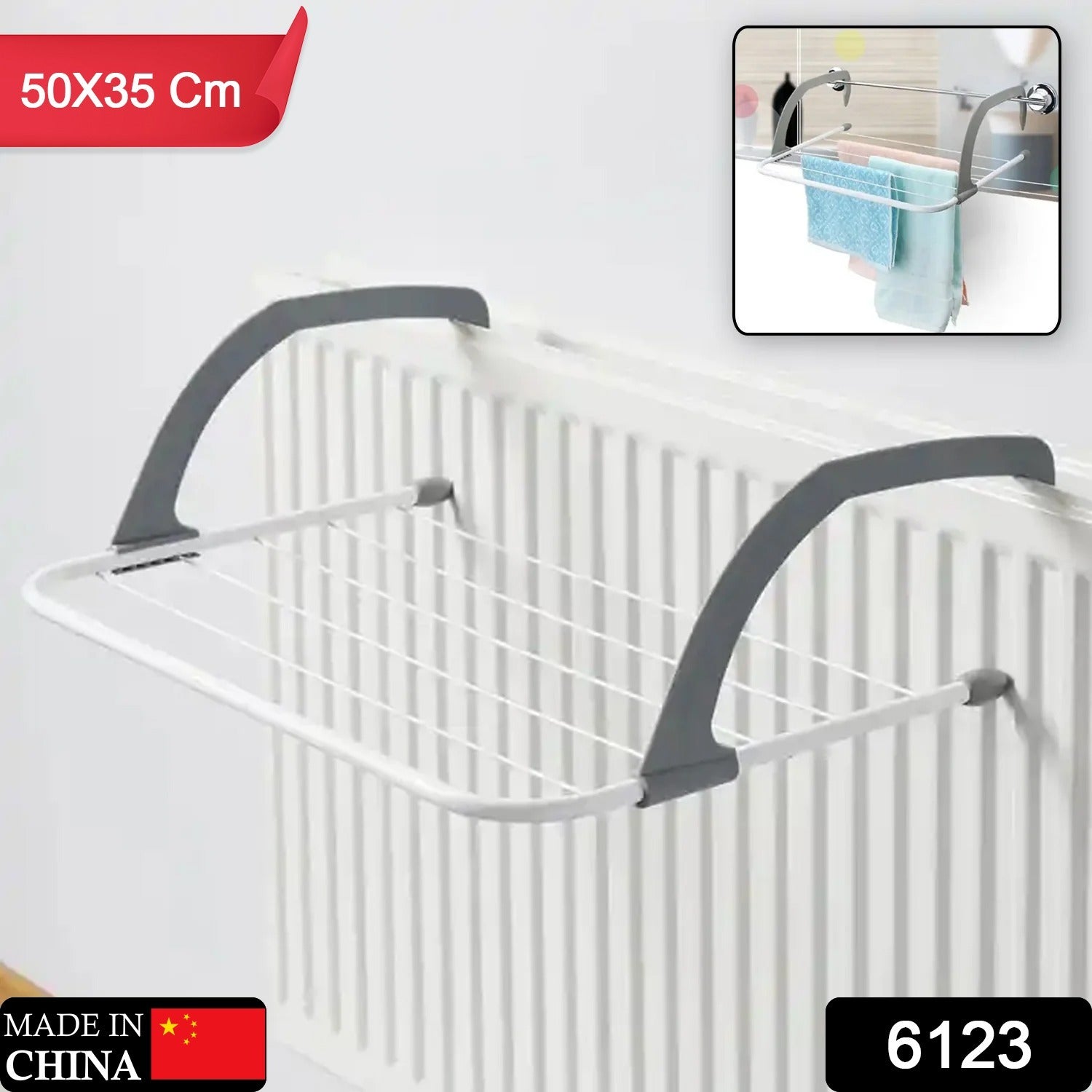 Metal Steel Folding Drying Rack for Clothes Balcony Laundry Hanger for Small Clothes Drying Hanger Metal Clothes Drying Stand, Socks and Plant Storage Holder Outdoor / Indoor Clothes-Towel Drying Rack Hanging on The Door Bathroom (50x35 Cm) - Bhavnagar Deodap