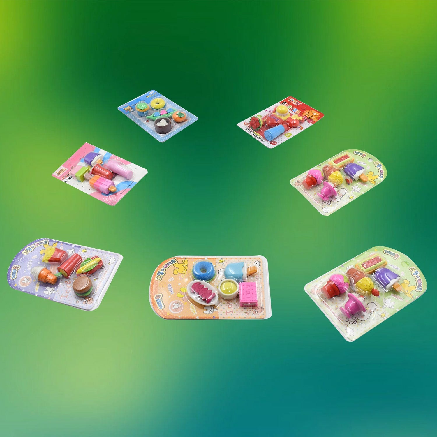 Mix Design 1Set Fancy & Stylish Colorful Erasers for Children Different Designs & Mix, Eraser Set for Return Gift, Birthday Party, School Prize (1Set) - Bhavnagar Deodap