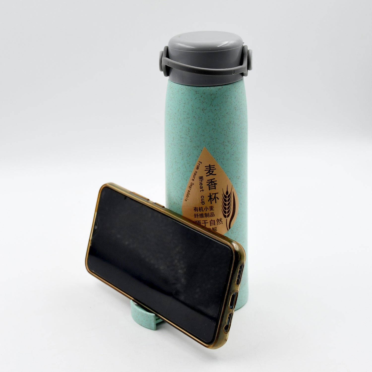 High Portable Water Bottle, Creative Wheat Fragrance Glass Bottle Water with Mobile Phone Holder Wide Mouth Glass Water 380ml (MOQ :- 80 pc) - Bhavnagar Deodap