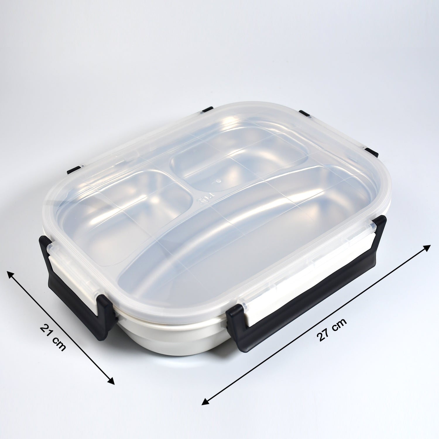 2980 White Transparent Lunch Box for Kids and adults, Stainless Steel Lunch Box with 3 Compartments. 