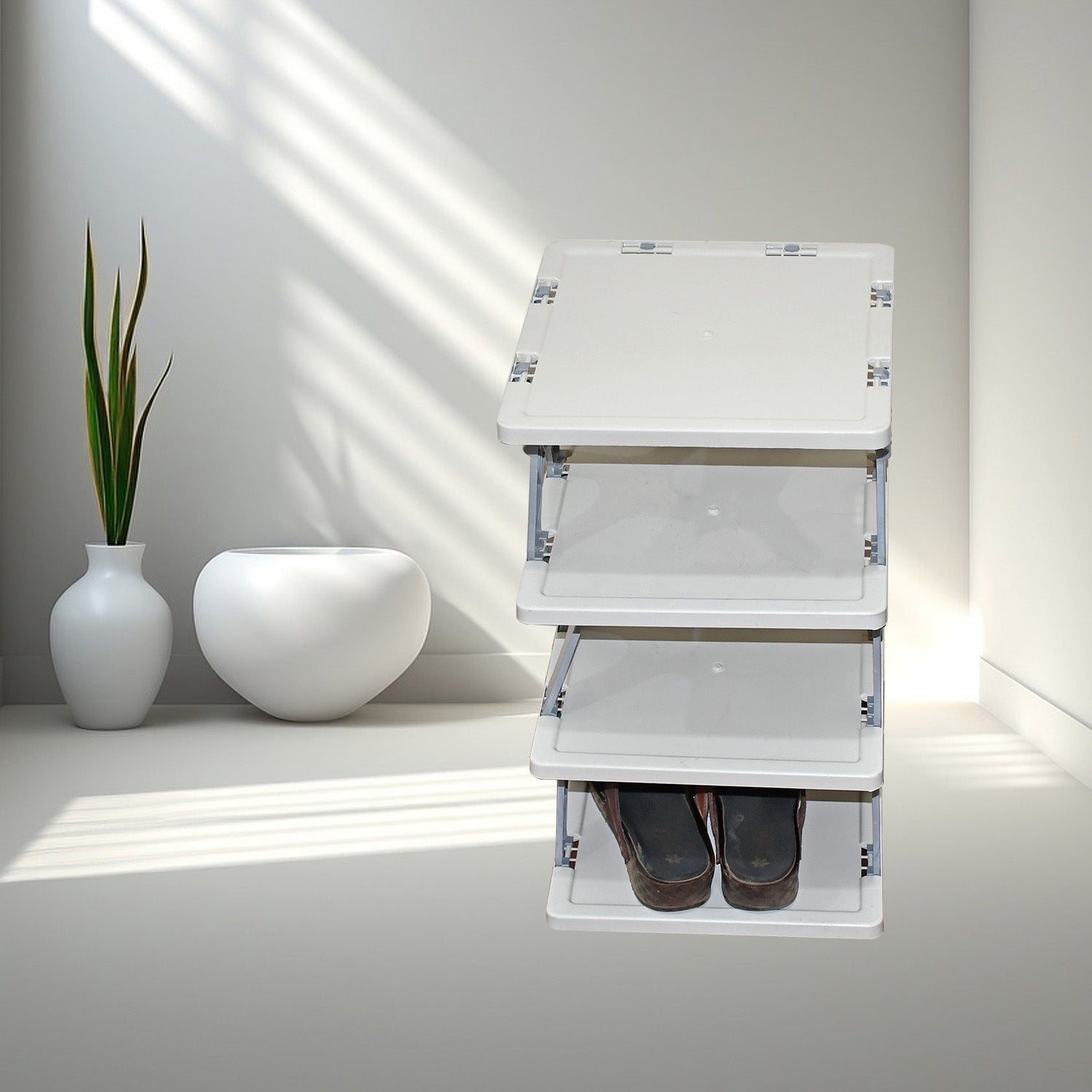 Foldable Shoe Rack (1 Pc, 4 Layers): Space-Saving, Entryway Storage - Bhavnagar Deodap